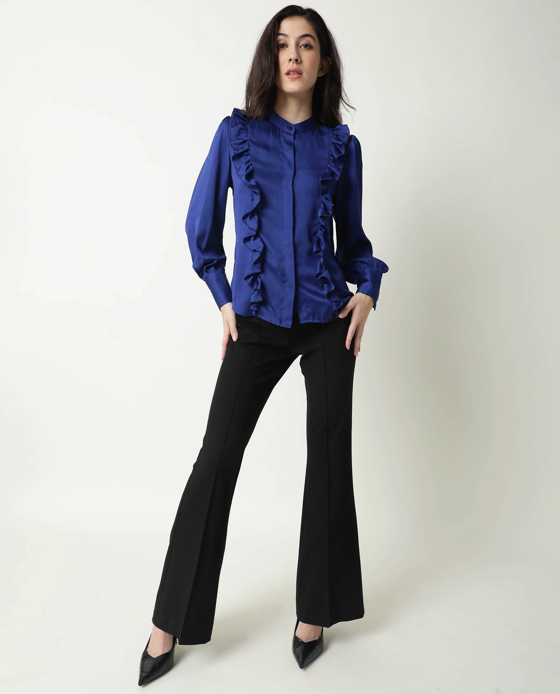 Rareism Womens Chamomile Blue Top Polyester Fabric Fit Regular Sleeves Mandarin Neck - Image 4