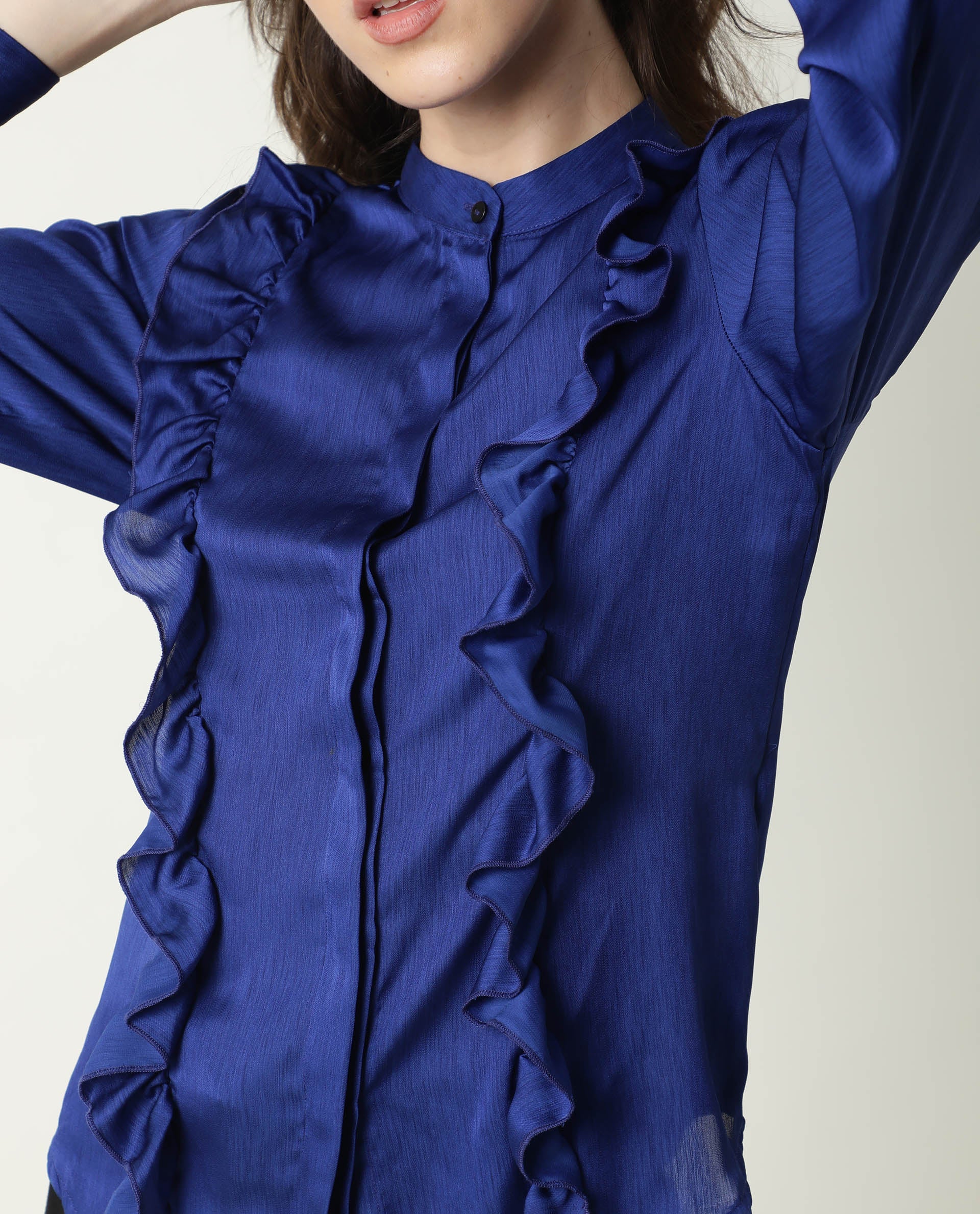 Rareism Womens Chamomile Blue Top Polyester Fabric Fit Regular Sleeves Mandarin Neck - Image 5