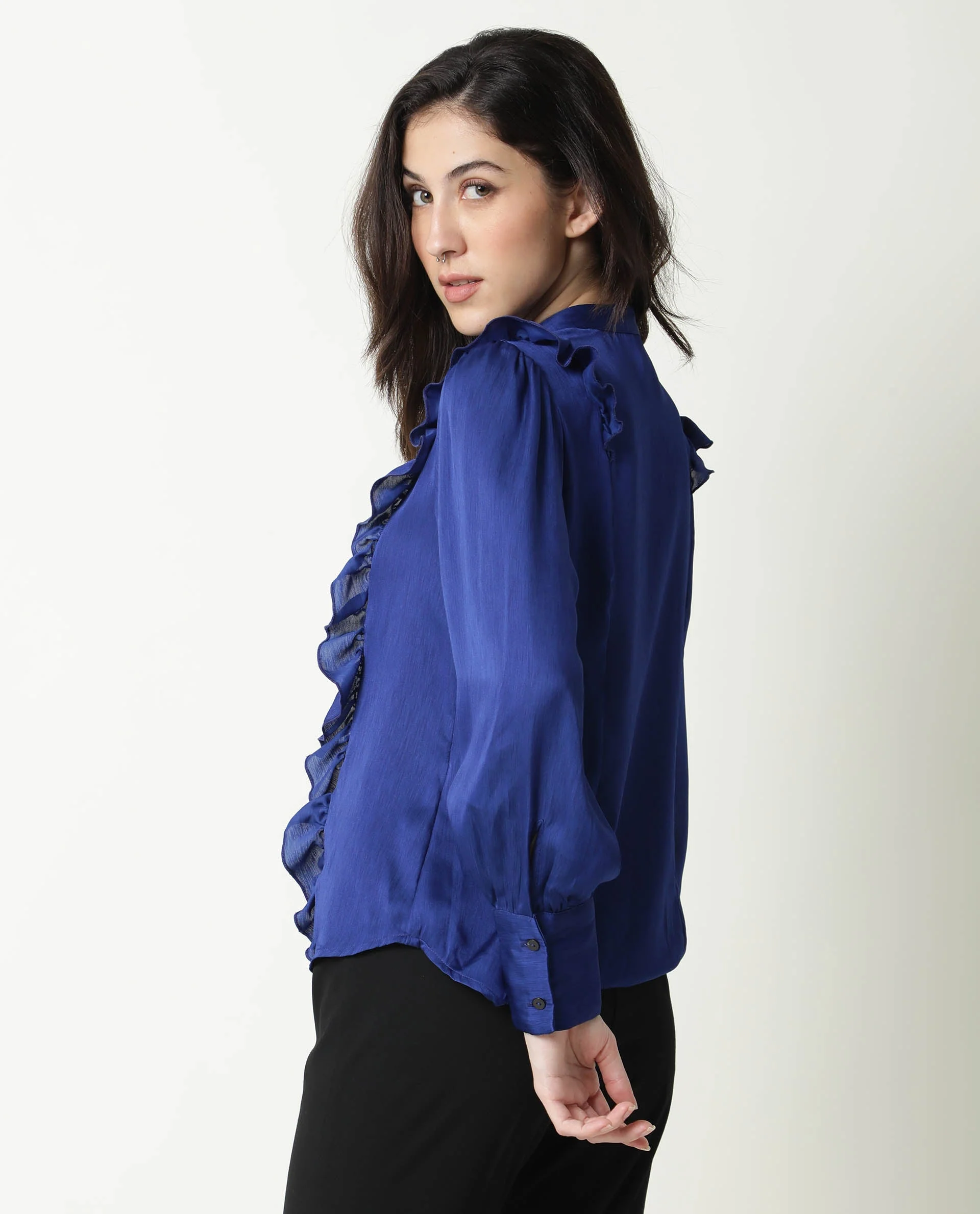 Rareism Womens Chamomile Blue Top Polyester Fabric Fit Regular Sleeves Mandarin Neck - Image 7