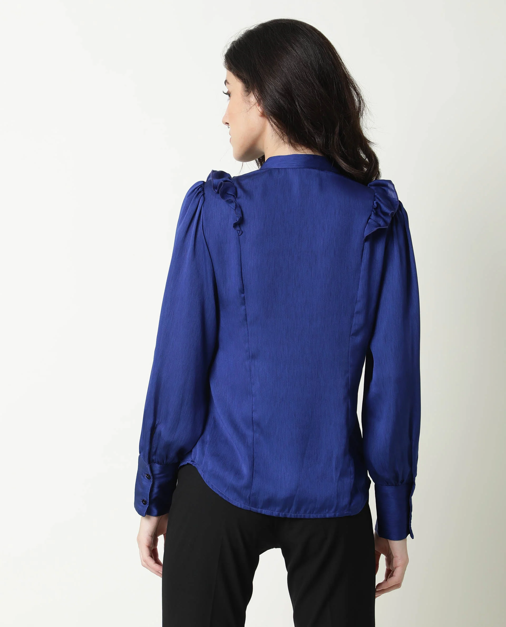 Rareism Womens Chamomile Blue Top Polyester Fabric Fit Regular Sleeves Mandarin Neck - Image 9