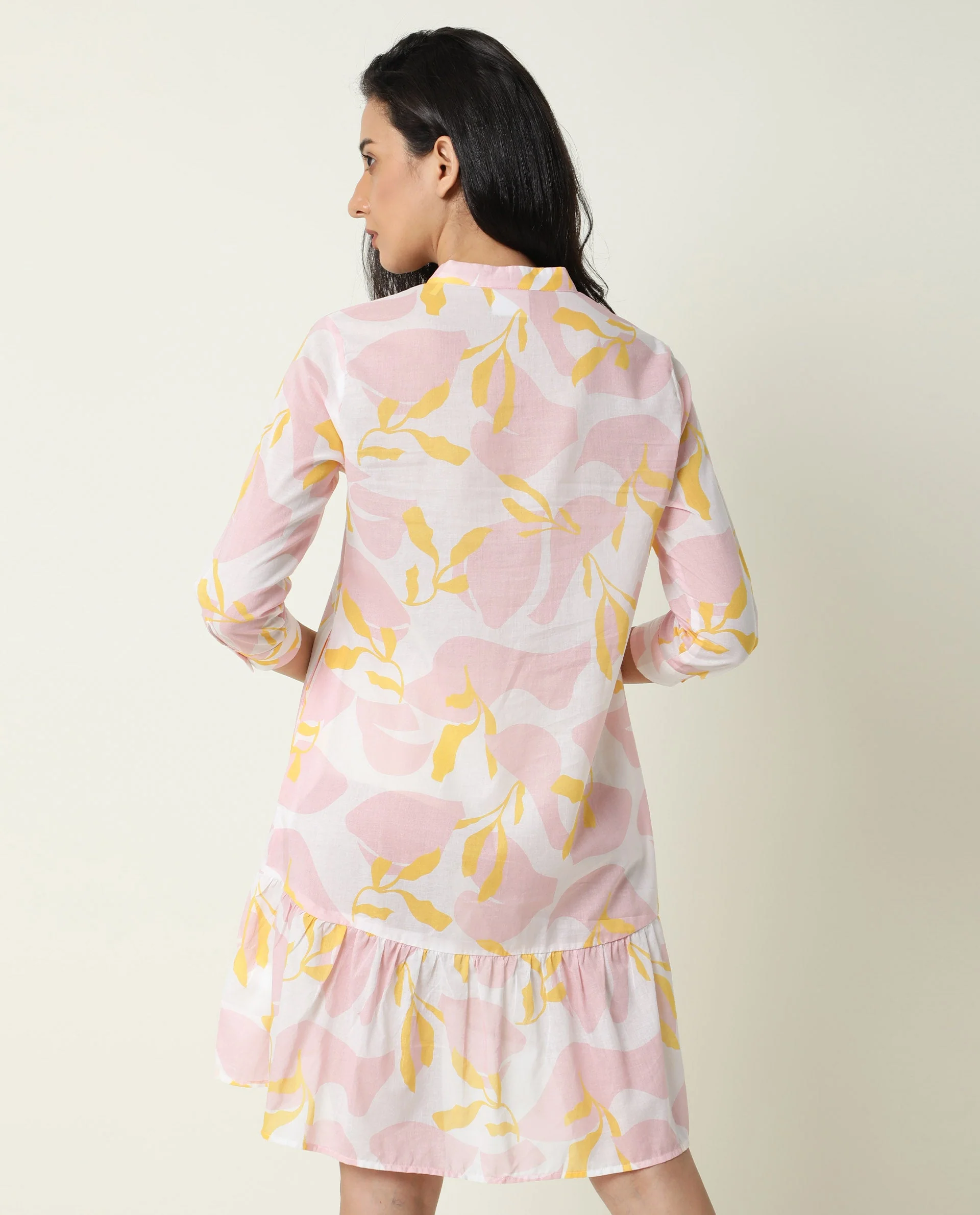 Rareism Women's Champ Pink Cotton High Neck Abstract Print Knee Length Regular Fit Dress - Image 10