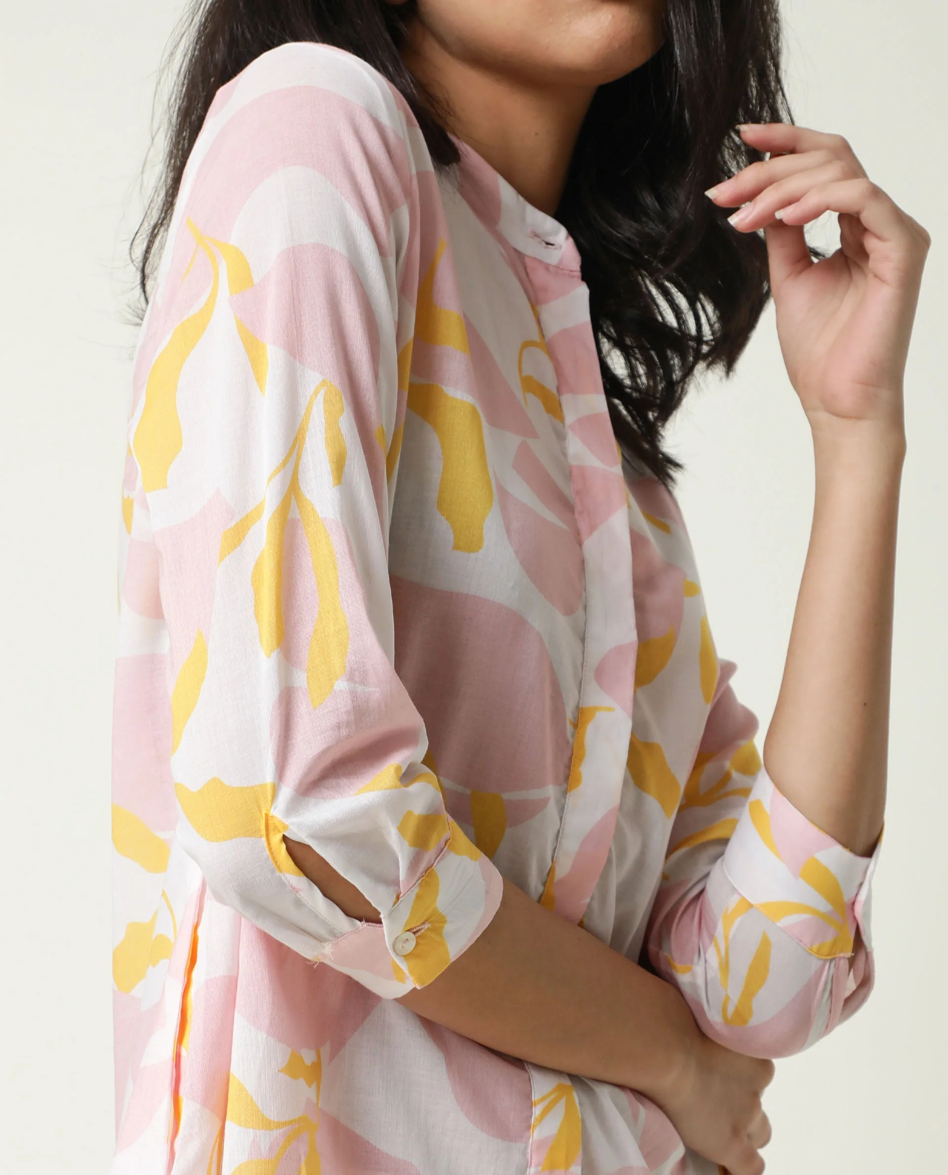 Rareism Women's Champ Pink Cotton High Neck Abstract Print Knee Length Regular Fit Dress - Image 3