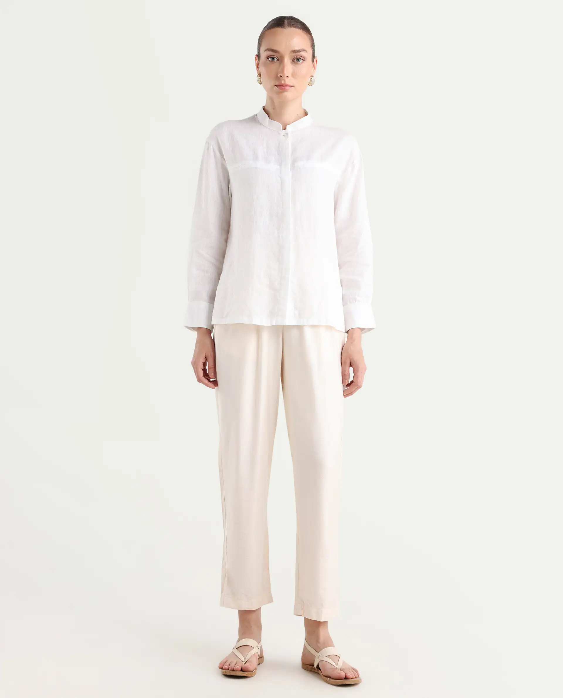 Rareism Women's Chant-B-Beige Viscose Blend Plain Ankle Length Tapered Trouser - Image 2