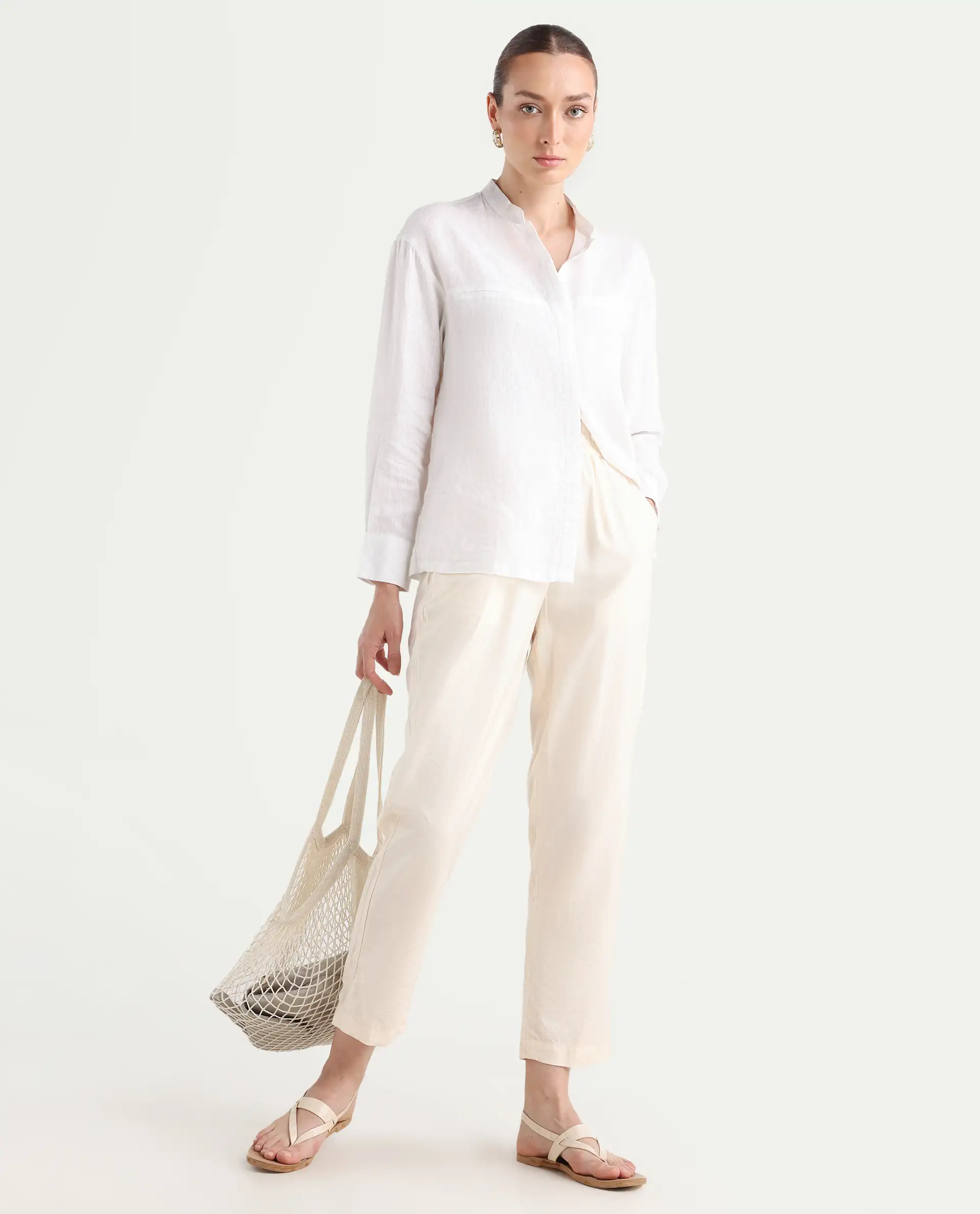 Rareism Women's Chant-B-Beige Viscose Blend Plain Ankle Length Tapered Trouser - Image 3