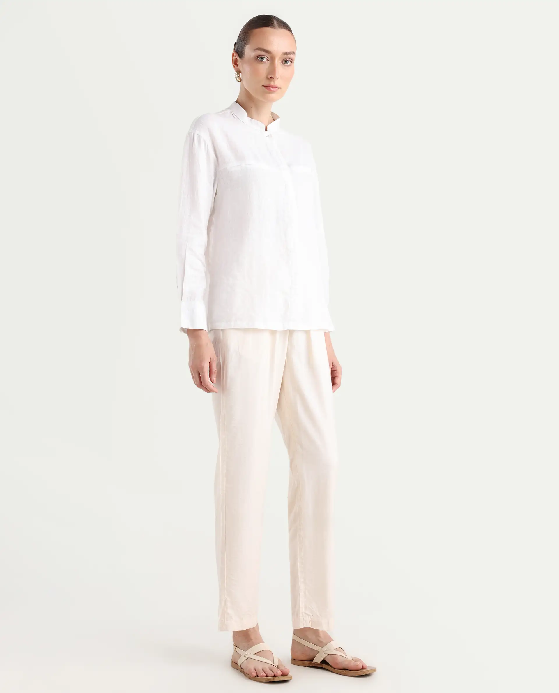 Rareism Women's Chant-B-Beige Viscose Blend Plain Ankle Length Tapered Trouser - Image 8