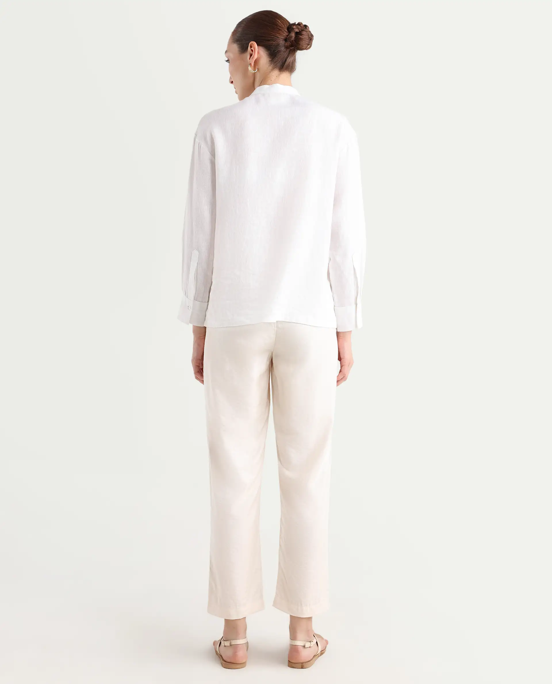 Rareism Women's Chant-B-Beige Viscose Blend Plain Ankle Length Tapered Trouser - Image 9