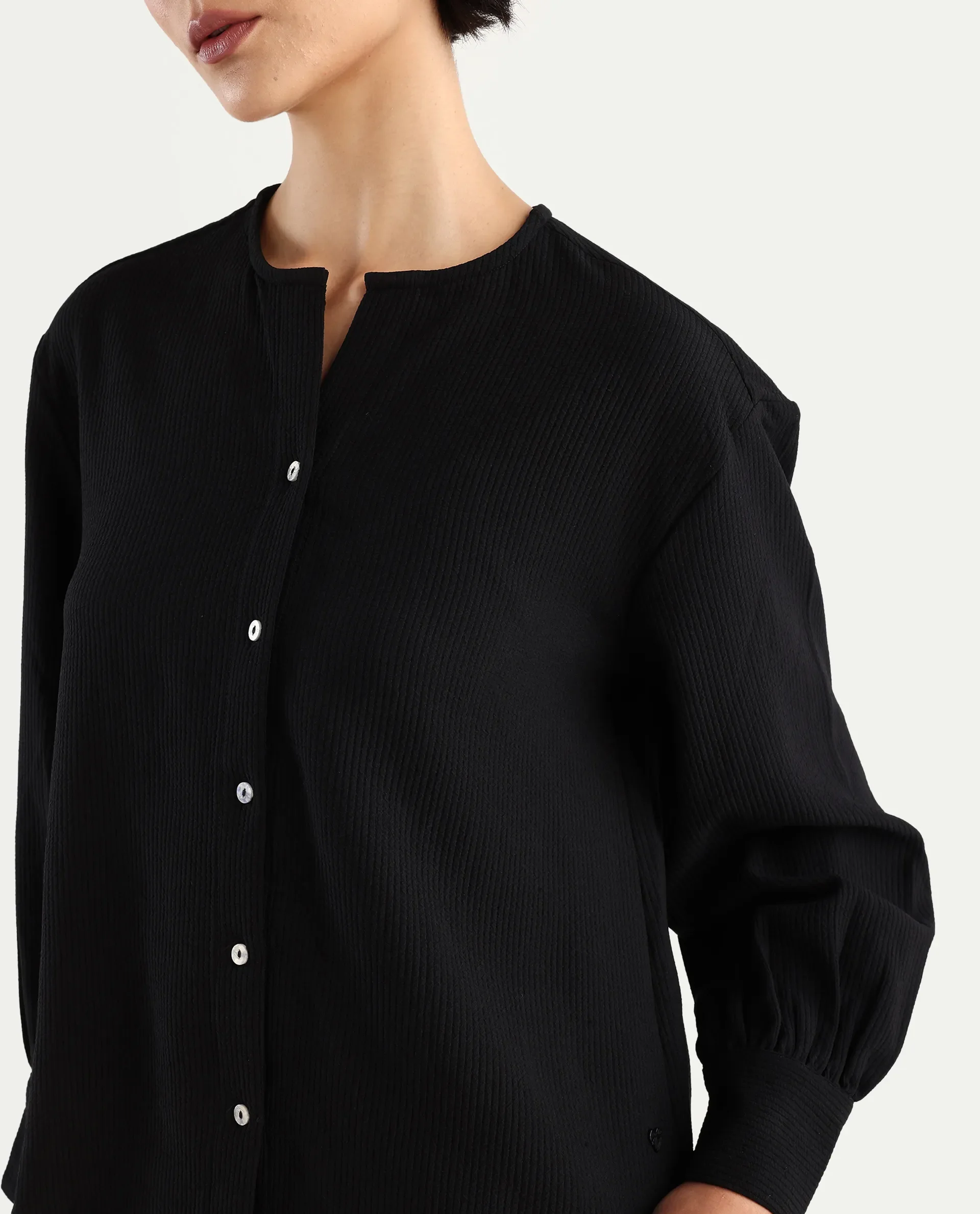 Rareism Women's Chantrey Black Cotton Crew Neck Plain Cuffed Sleeve Regular Fit Top - Image 4