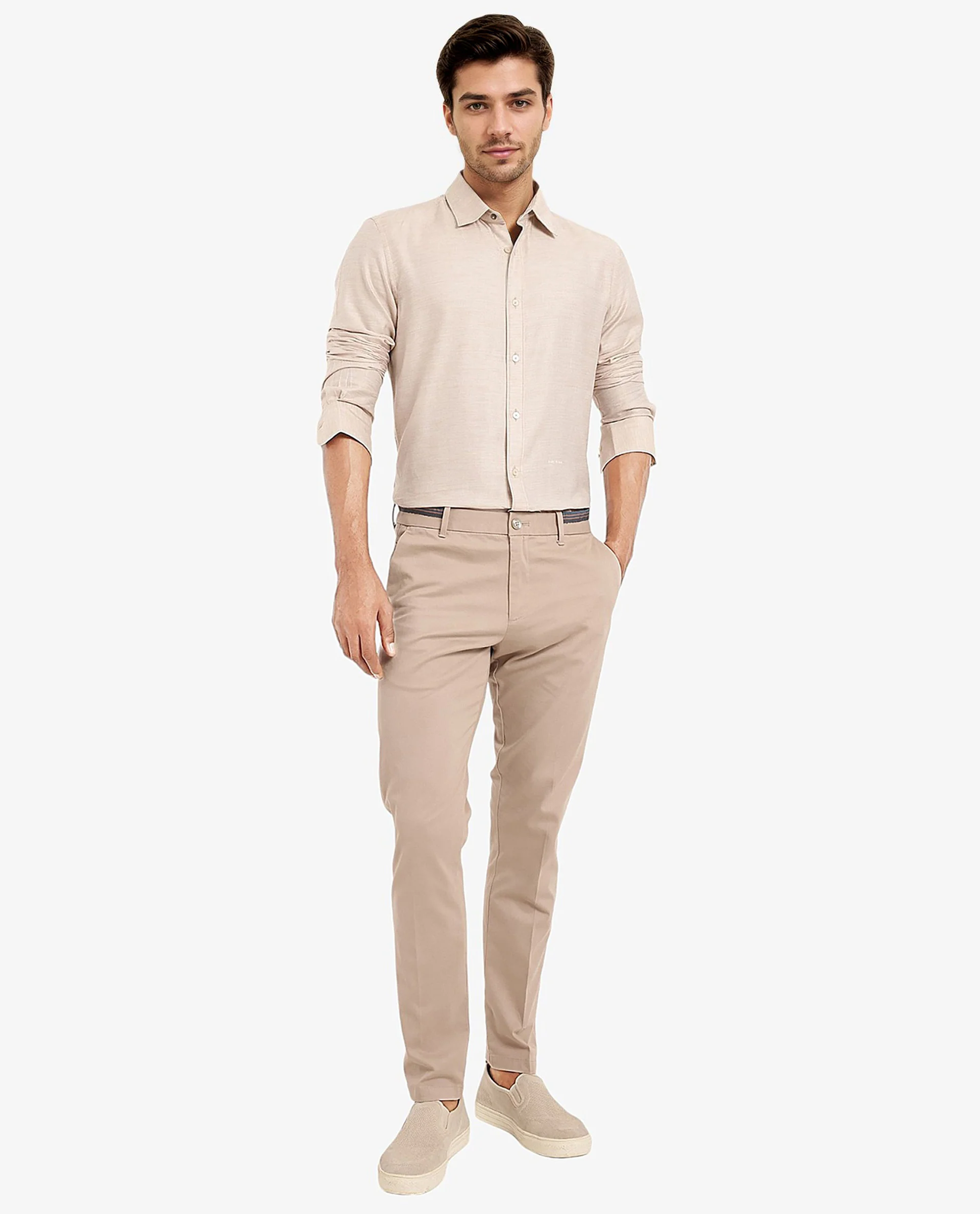 Rare Rabbit Men's Chapelle Beige Cotton Plain Regular Fit Full Sleeve Collared Shirt - Image 2