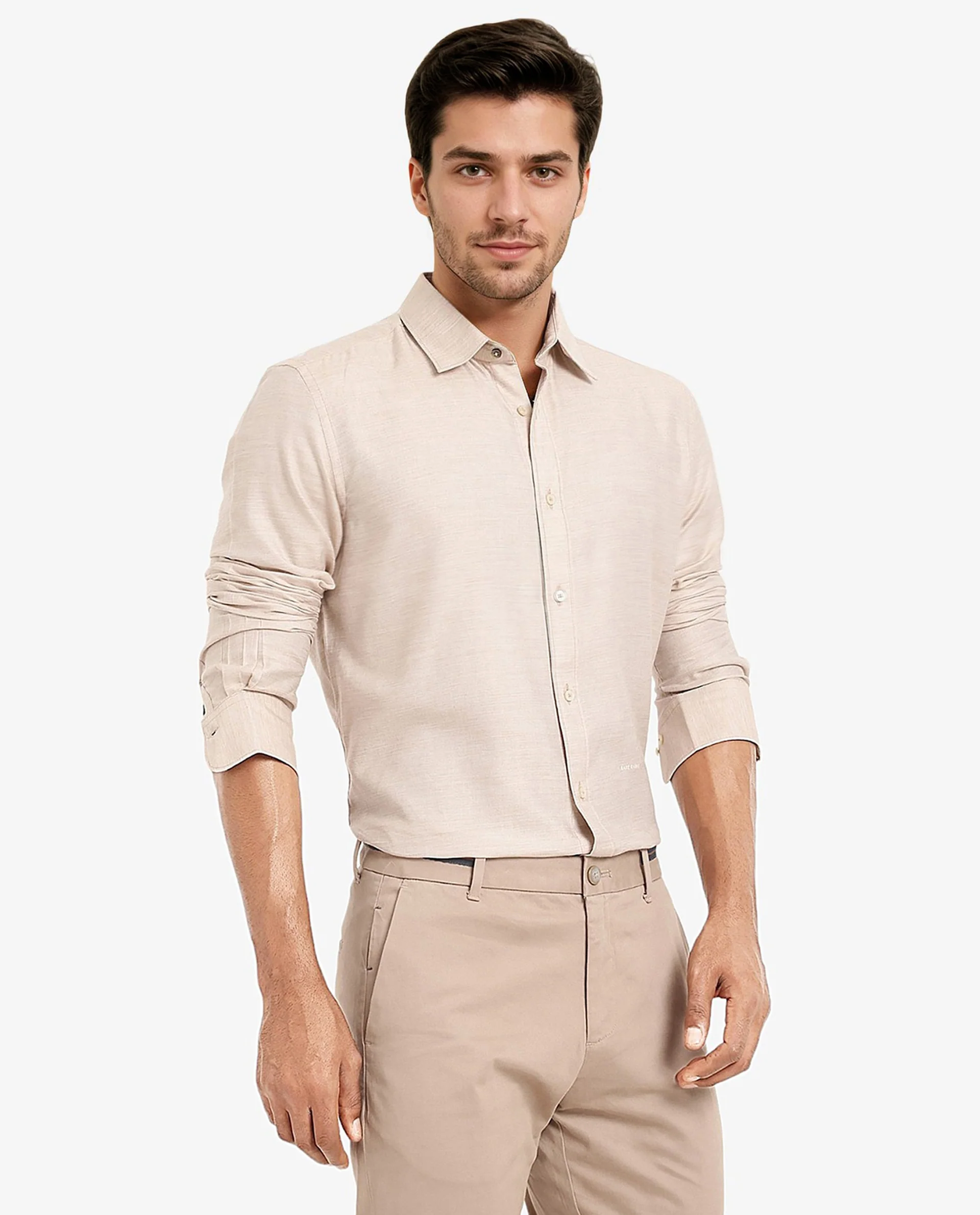 Rare Rabbit Men's Chapelle Beige Cotton Plain Regular Fit Full Sleeve Collared Shirt - Image 5