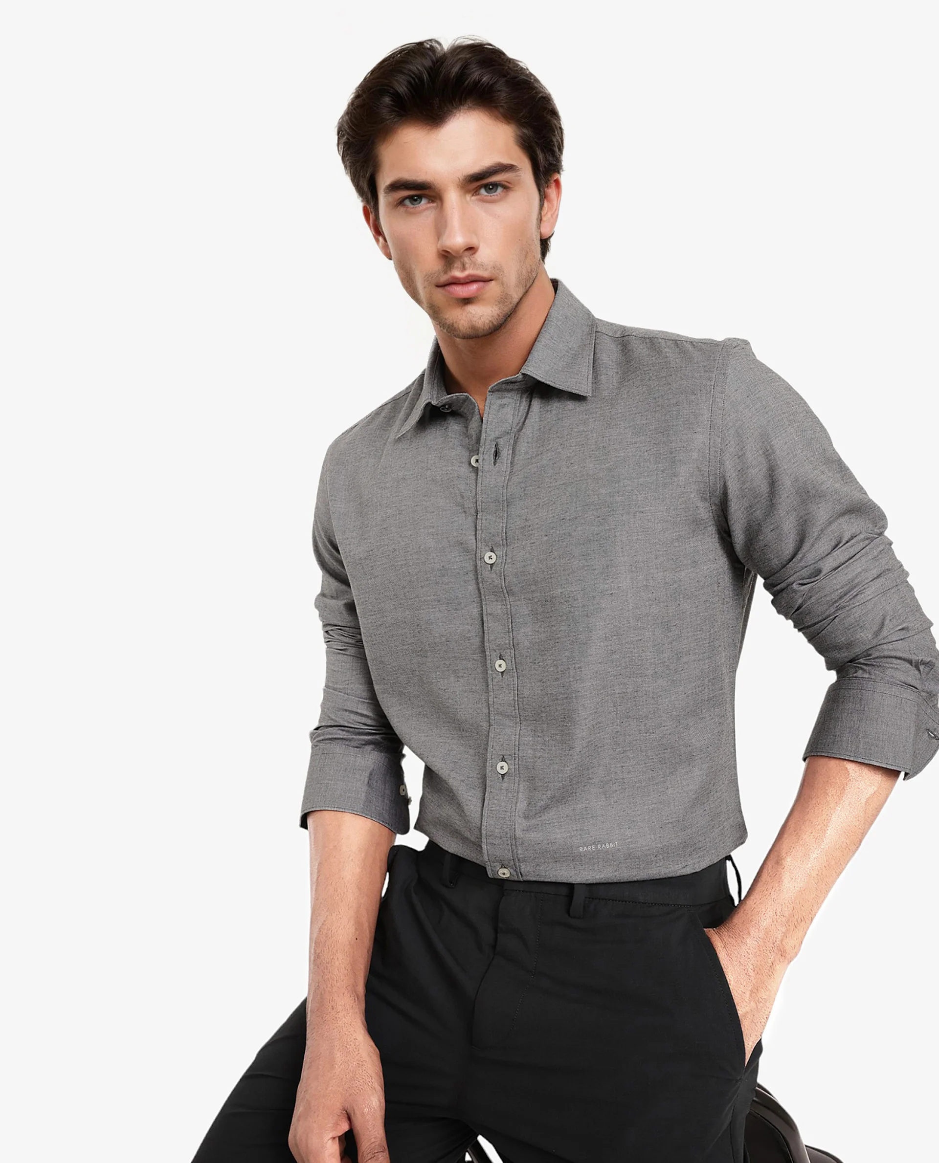 Rare Rabbit Men's Chapelle Black Cotton Plain Regular Fit Full Sleeve Collared Shirt - Image 3