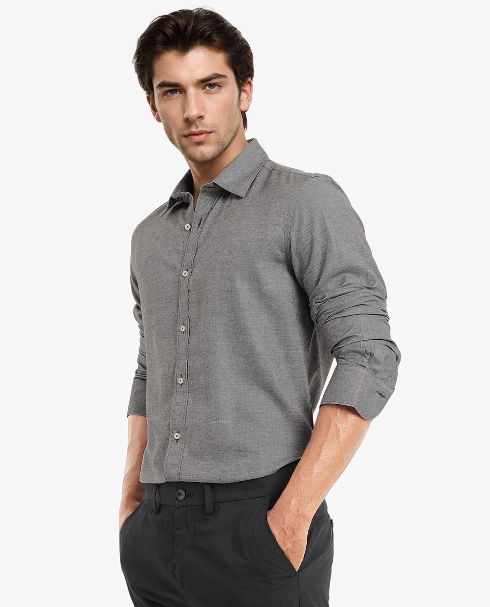 Rare Rabbit Men's Chapelle Black Cotton Plain Regular Fit Full Sleeve Collared Shirt - Image 6