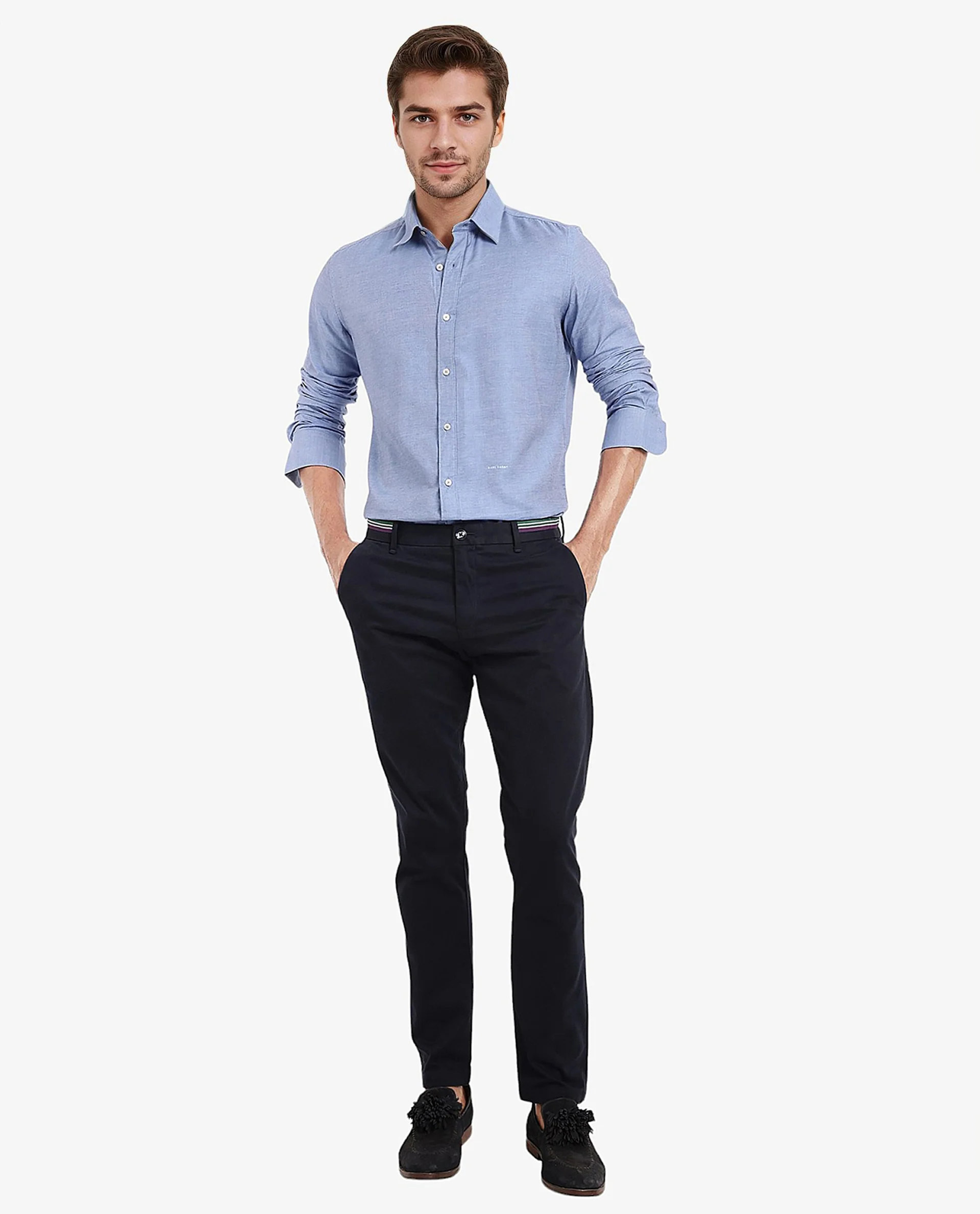 Rare Rabbit Men's Chapelle Blue Cotton Plain Regular Fit Full Sleeve Collared Shirt - Image 2