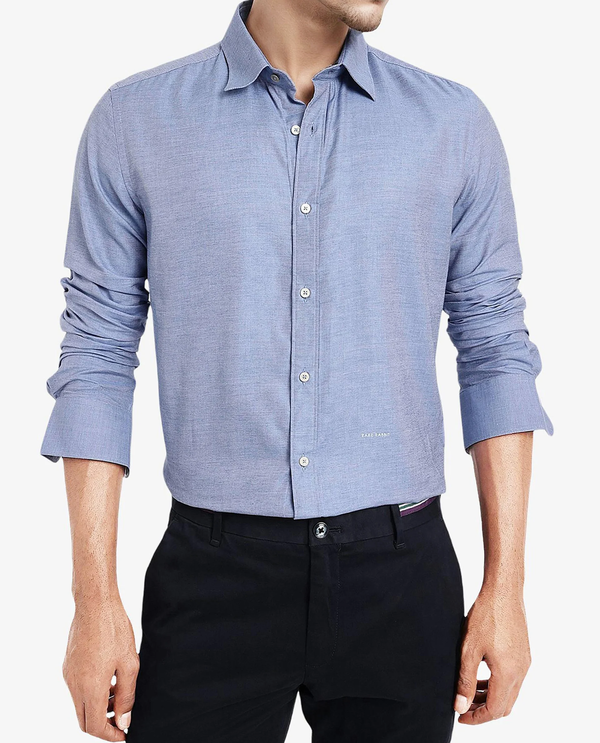 Rare Rabbit Men's Chapelle Blue Cotton Plain Regular Fit Full Sleeve Collared Shirt - Image 3