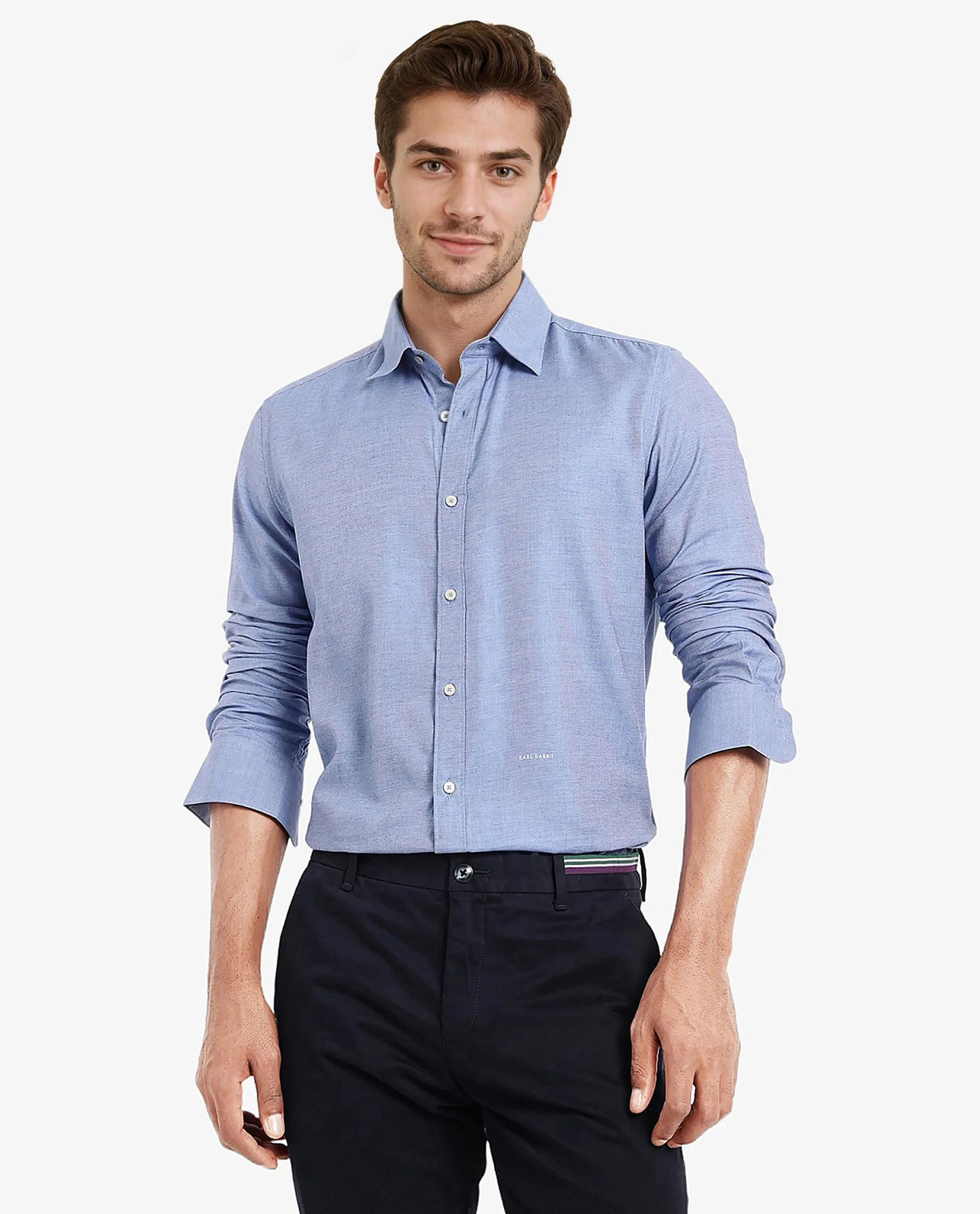 Rare Rabbit Men's Chapelle Blue Cotton Plain Regular Fit Full Sleeve Collared Shirt - Image 4