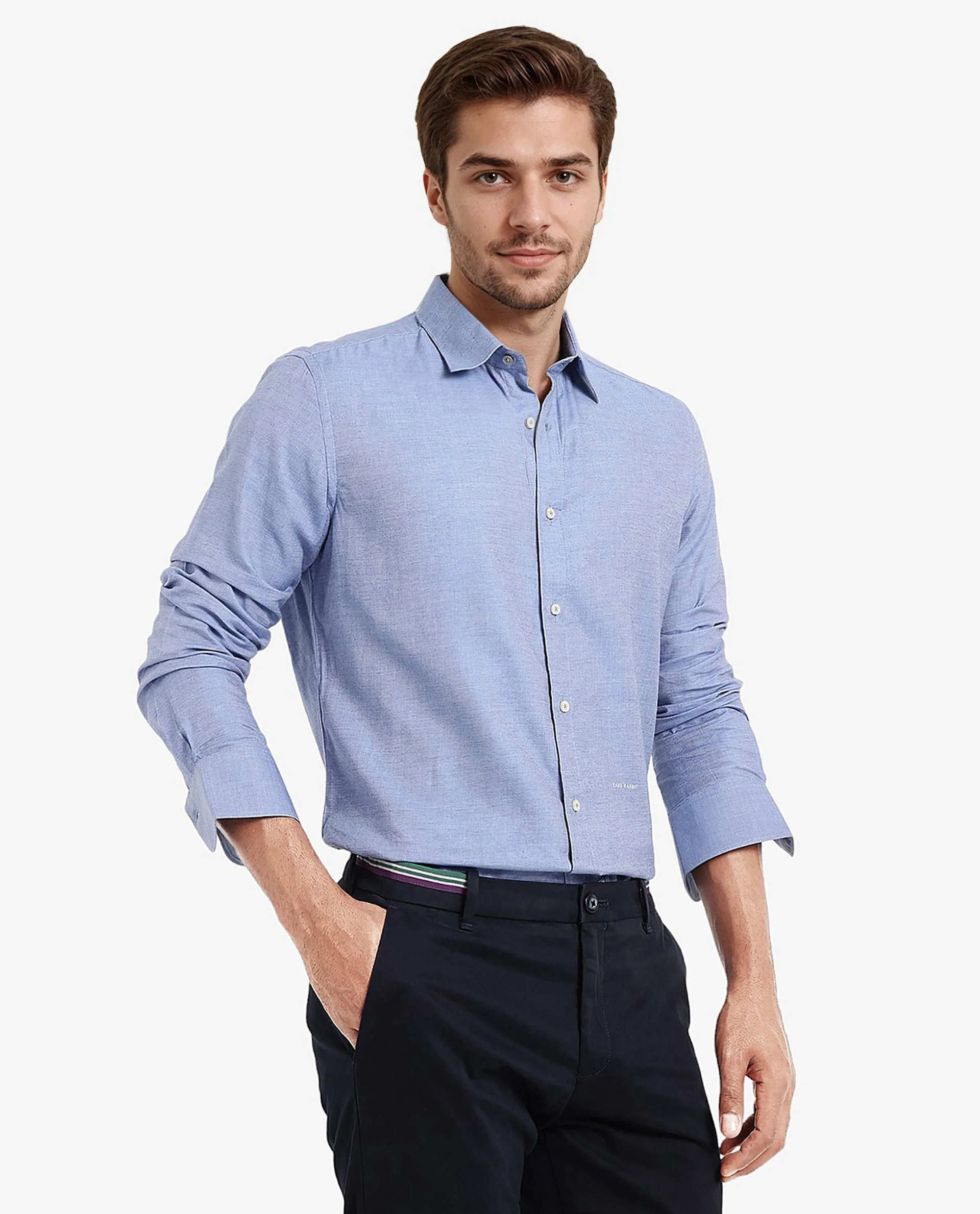 Rare Rabbit Men's Chapelle Blue Cotton Plain Regular Fit Full Sleeve Collared Shirt - Image 5