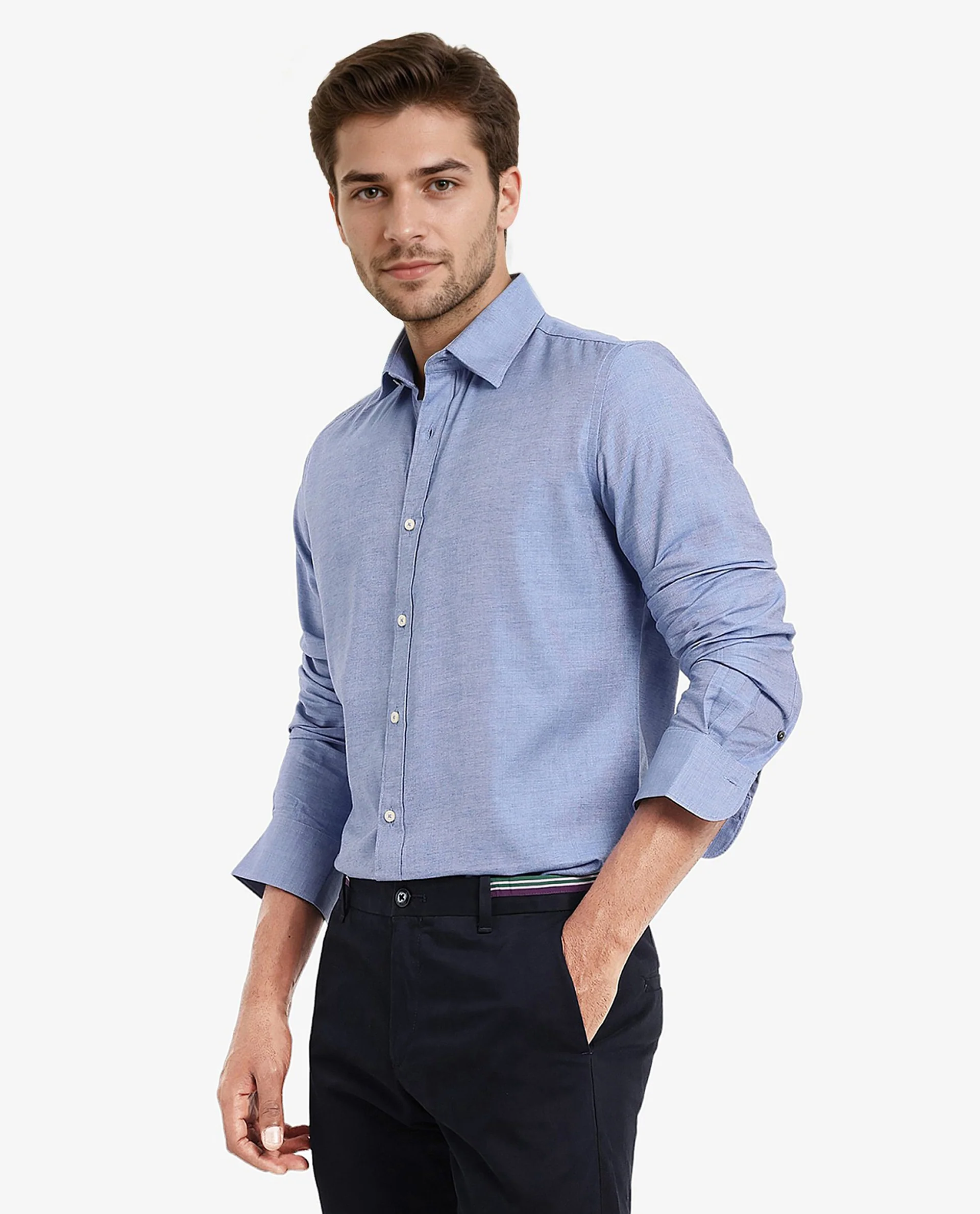 Rare Rabbit Men's Chapelle Blue Cotton Plain Regular Fit Full Sleeve Collared Shirt - Image 7