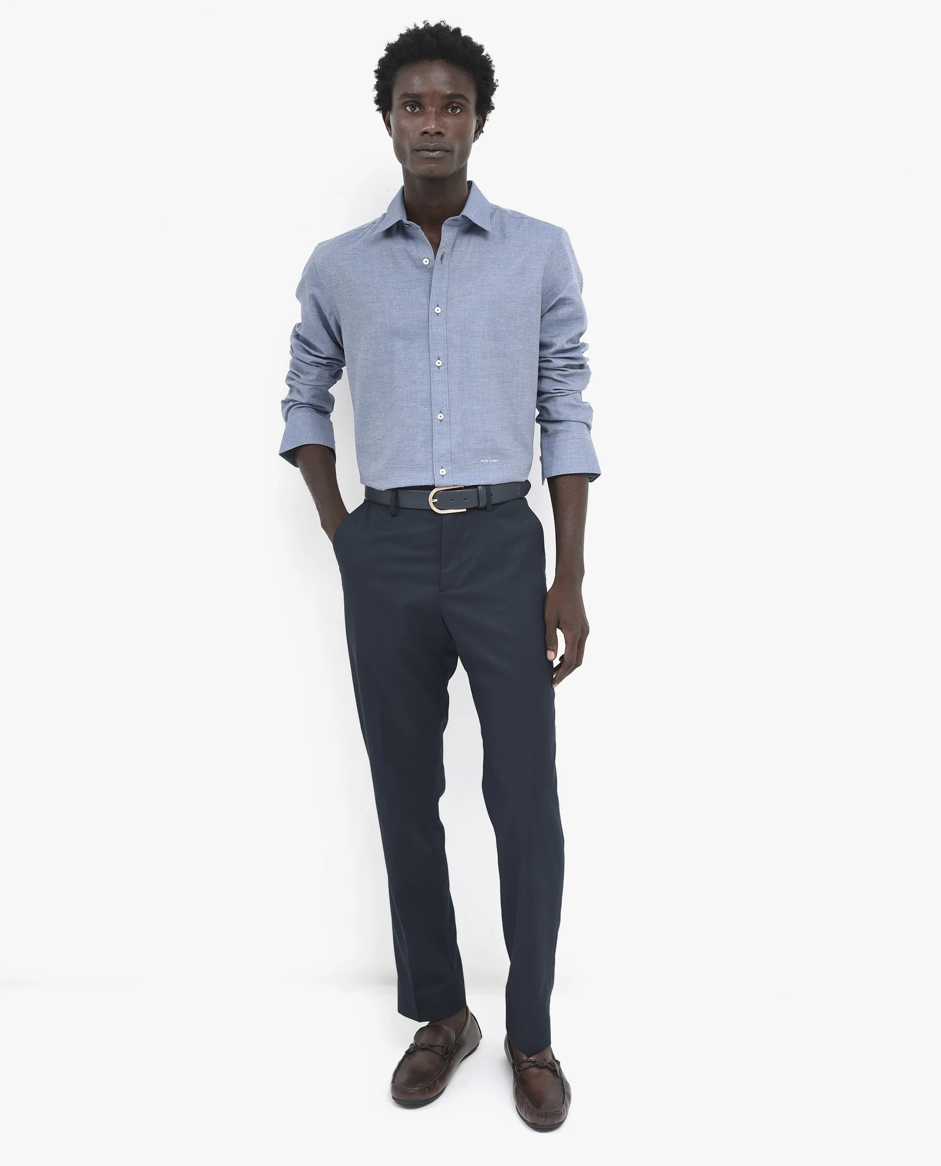 Rare Rabbit Men's Chapelle Dark Blue Cotton Plain Regular Fit Full Sleeve Collared Shirt - Image 2