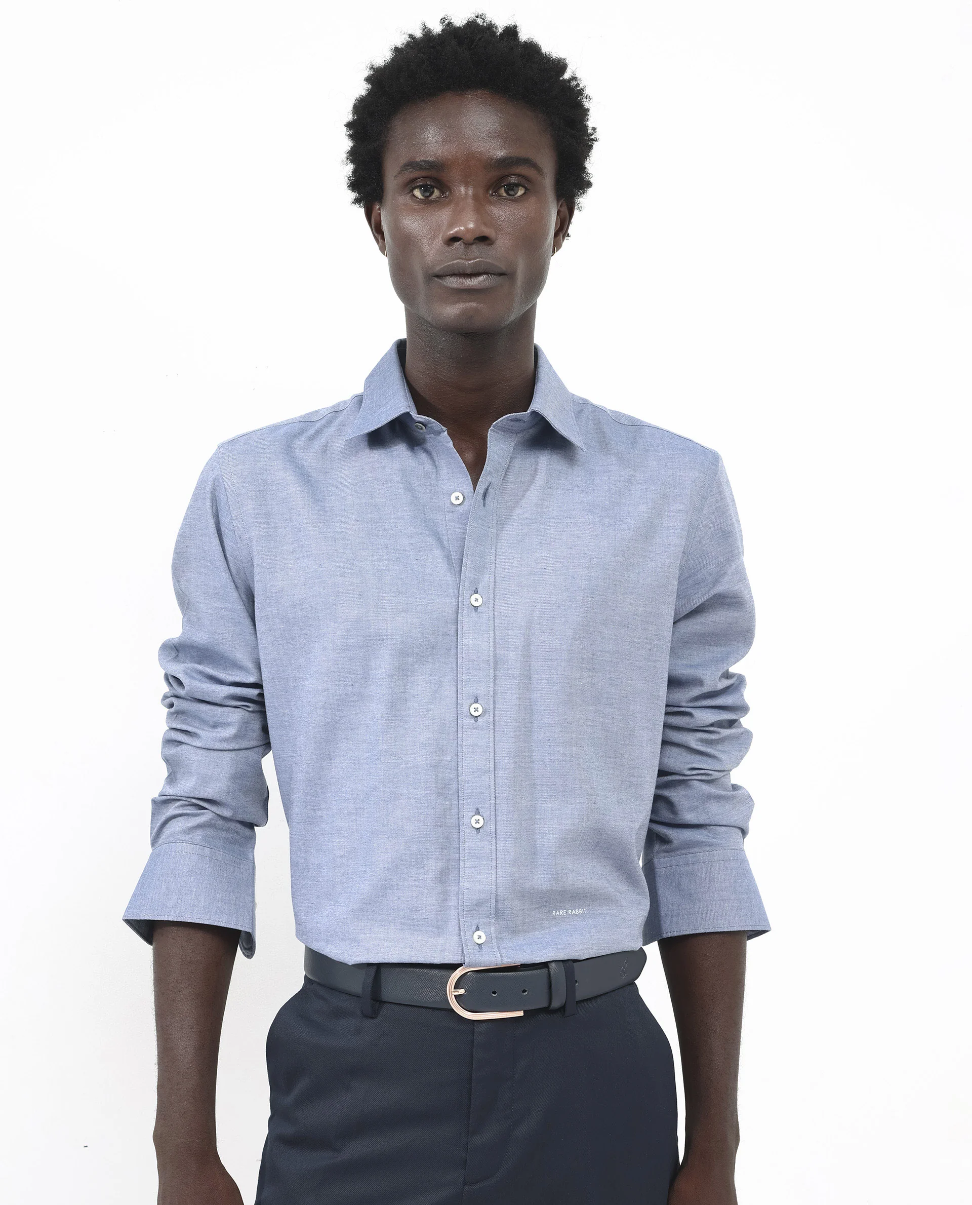 Rare Rabbit Men's Chapelle Dark Blue Cotton Plain Regular Fit Full Sleeve Collared Shirt - Image 4