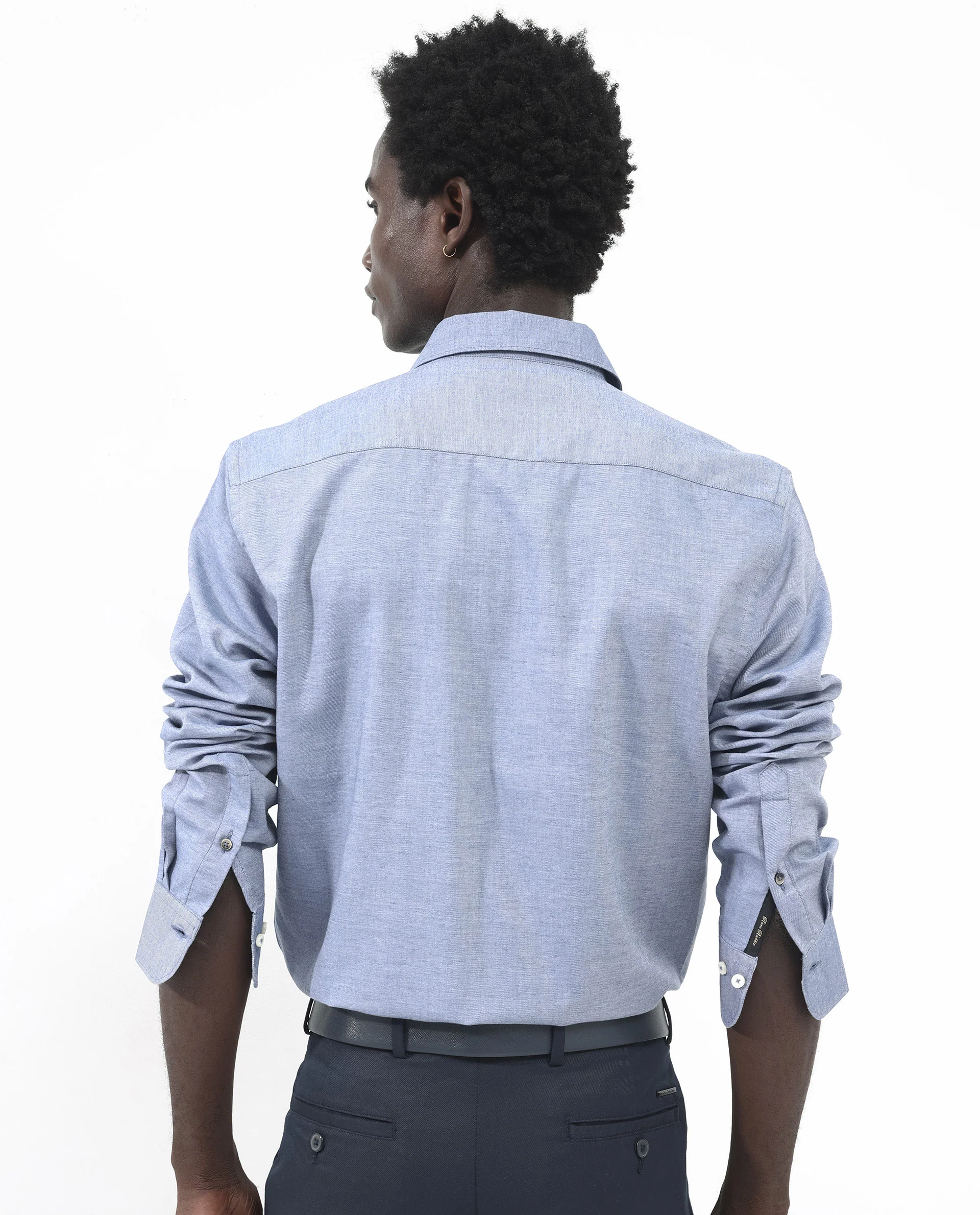 Rare Rabbit Men's Chapelle Dark Blue Cotton Plain Regular Fit Full Sleeve Collared Shirt - Image 7