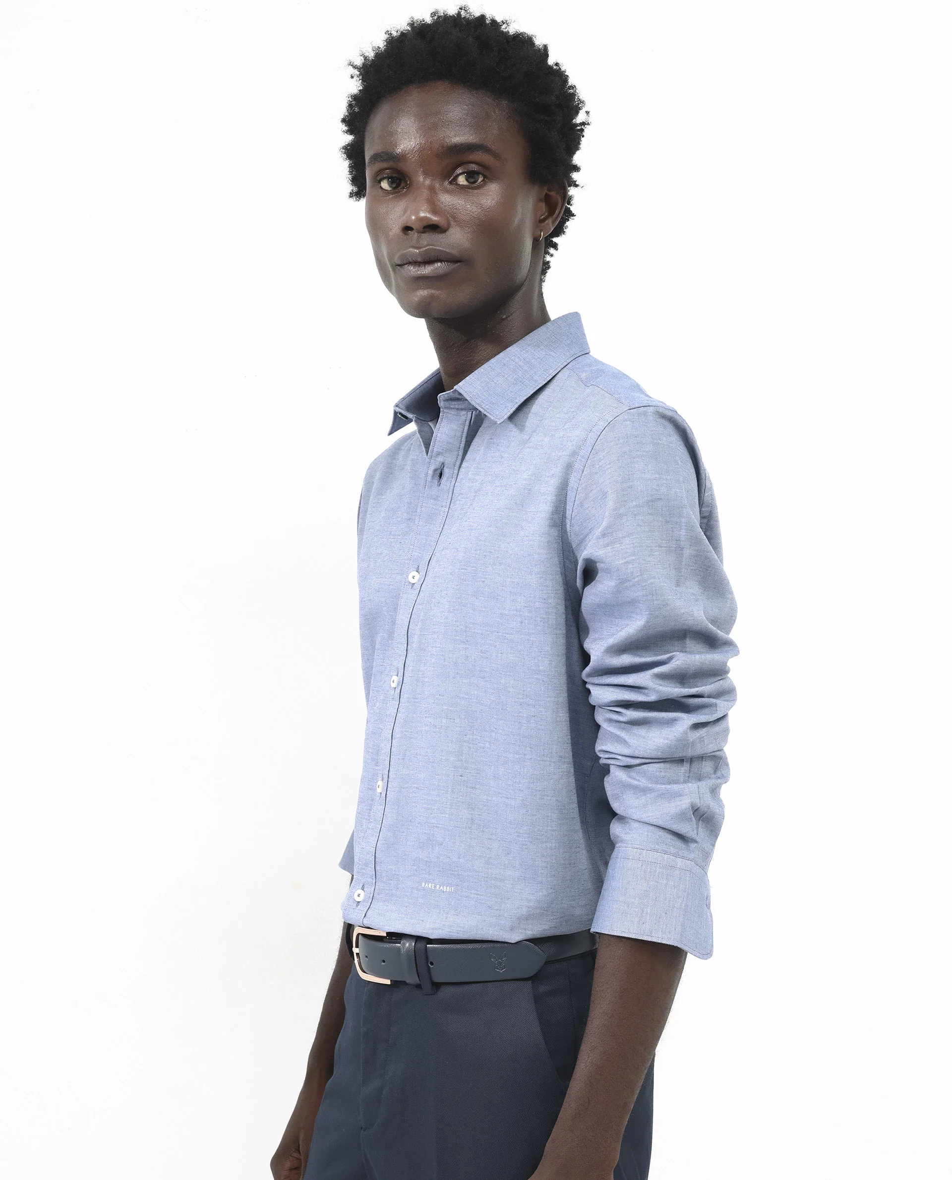 Rare Rabbit Men's Chapelle Dark Blue Cotton Plain Regular Fit Full Sleeve Collared Shirt - Image 8