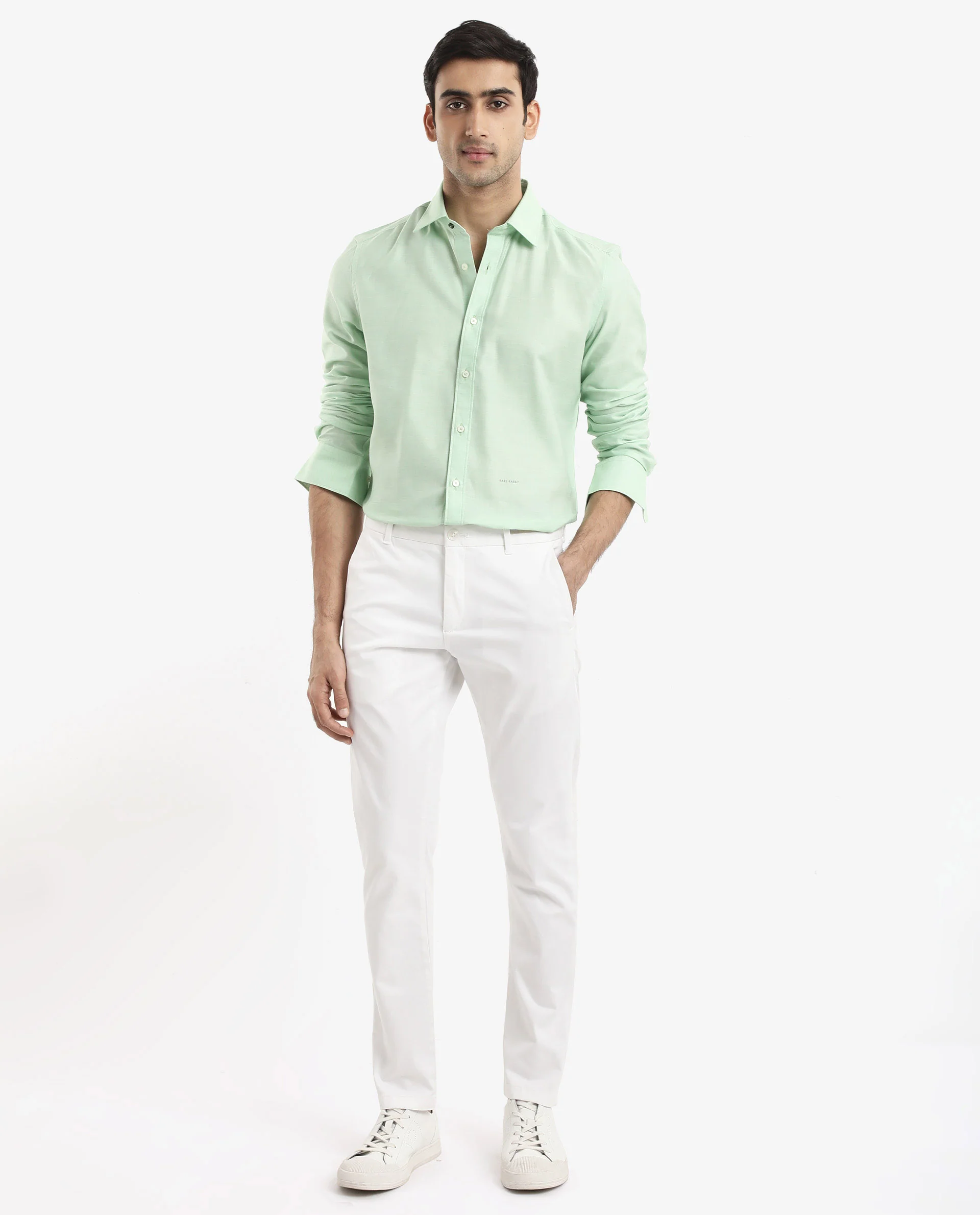 Rare Rabbit Men's Chapelle Flouroscent Green Cotton Plain Regular Fit Full Sleeve Collared Shirt - Image 2