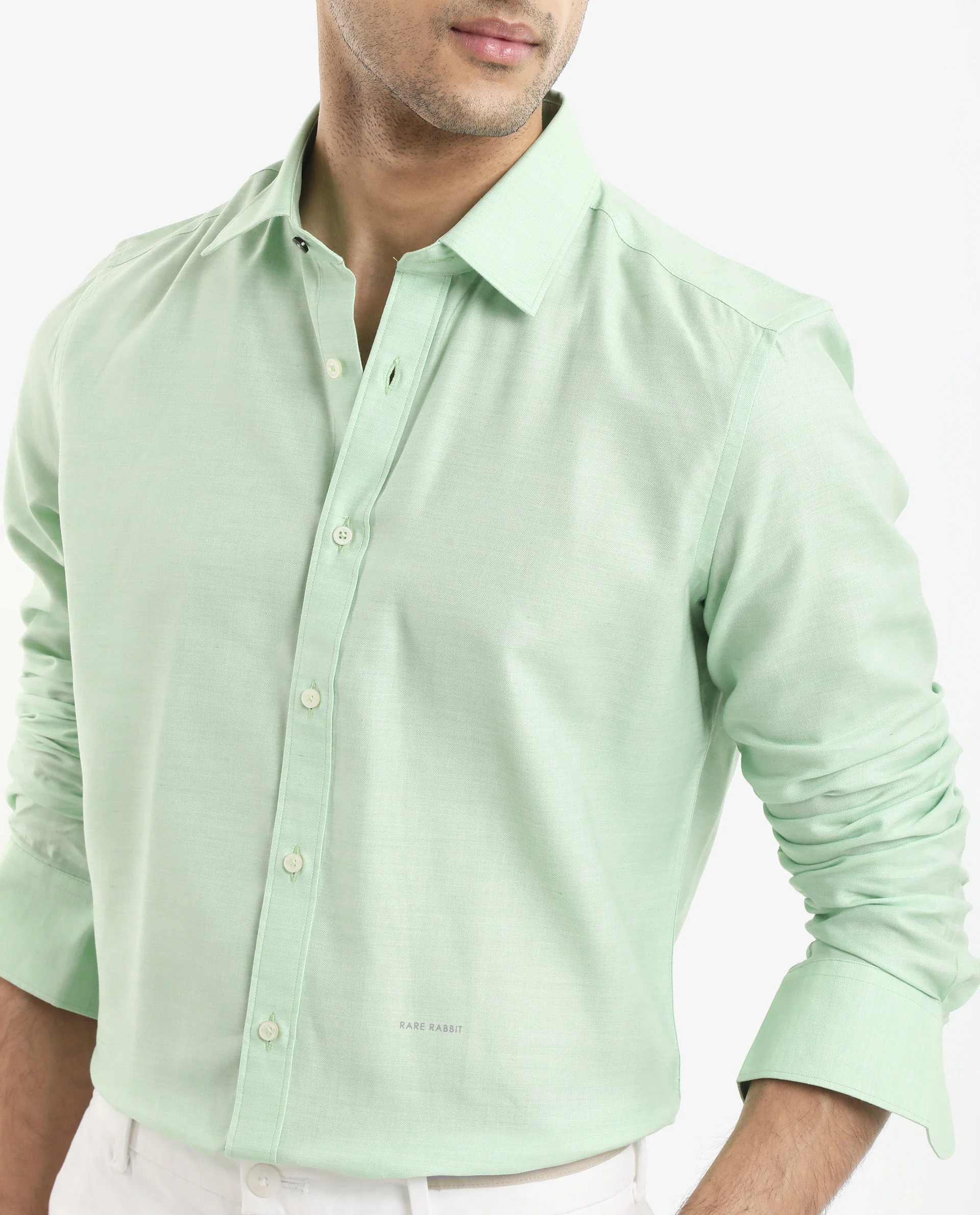 Rare Rabbit Men's Chapelle Flouroscent Green Cotton Plain Regular Fit Full Sleeve Collared Shirt - Image 4