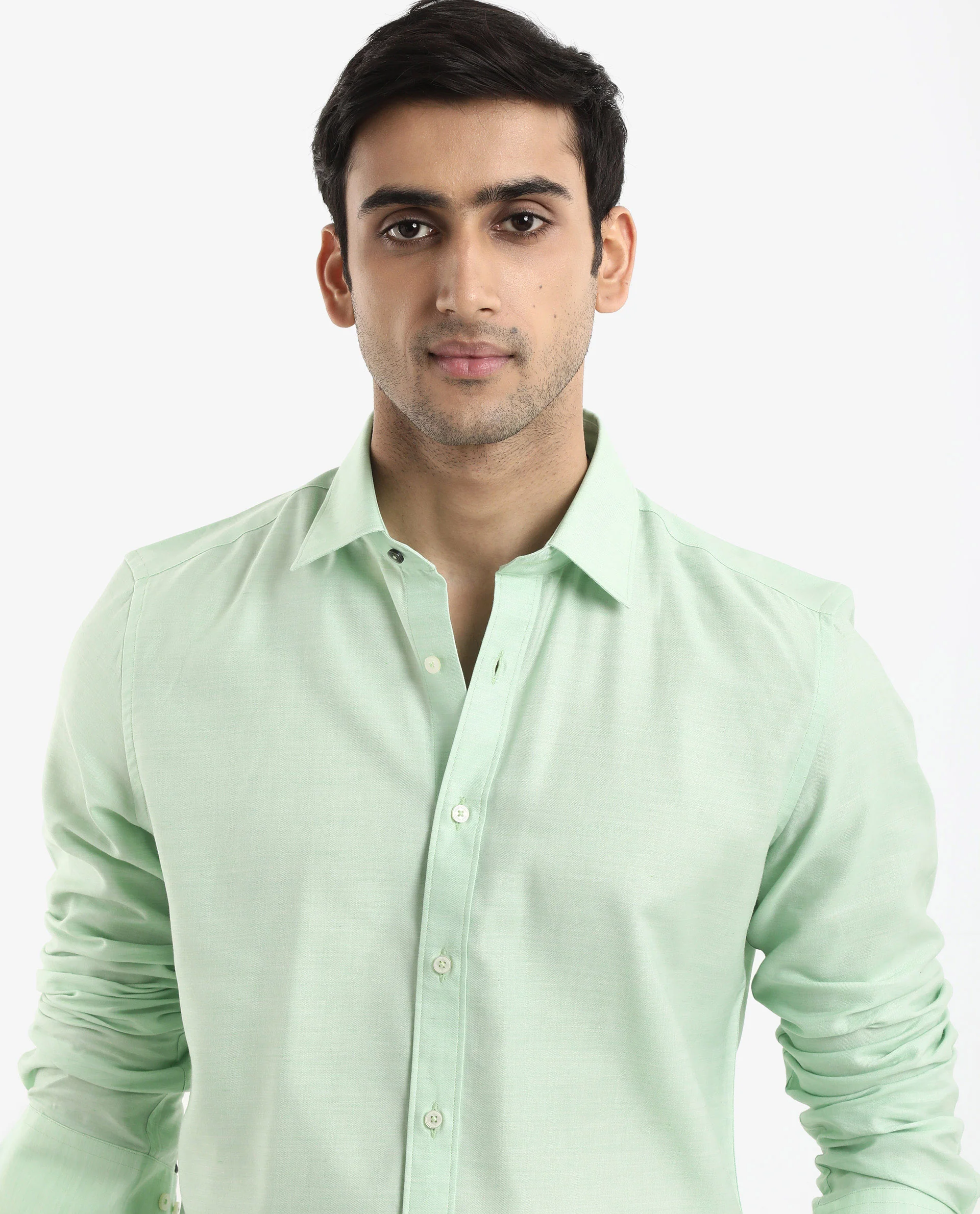 Rare Rabbit Men's Chapelle Flouroscent Green Cotton Plain Regular Fit Full Sleeve Collared Shirt - Image 5