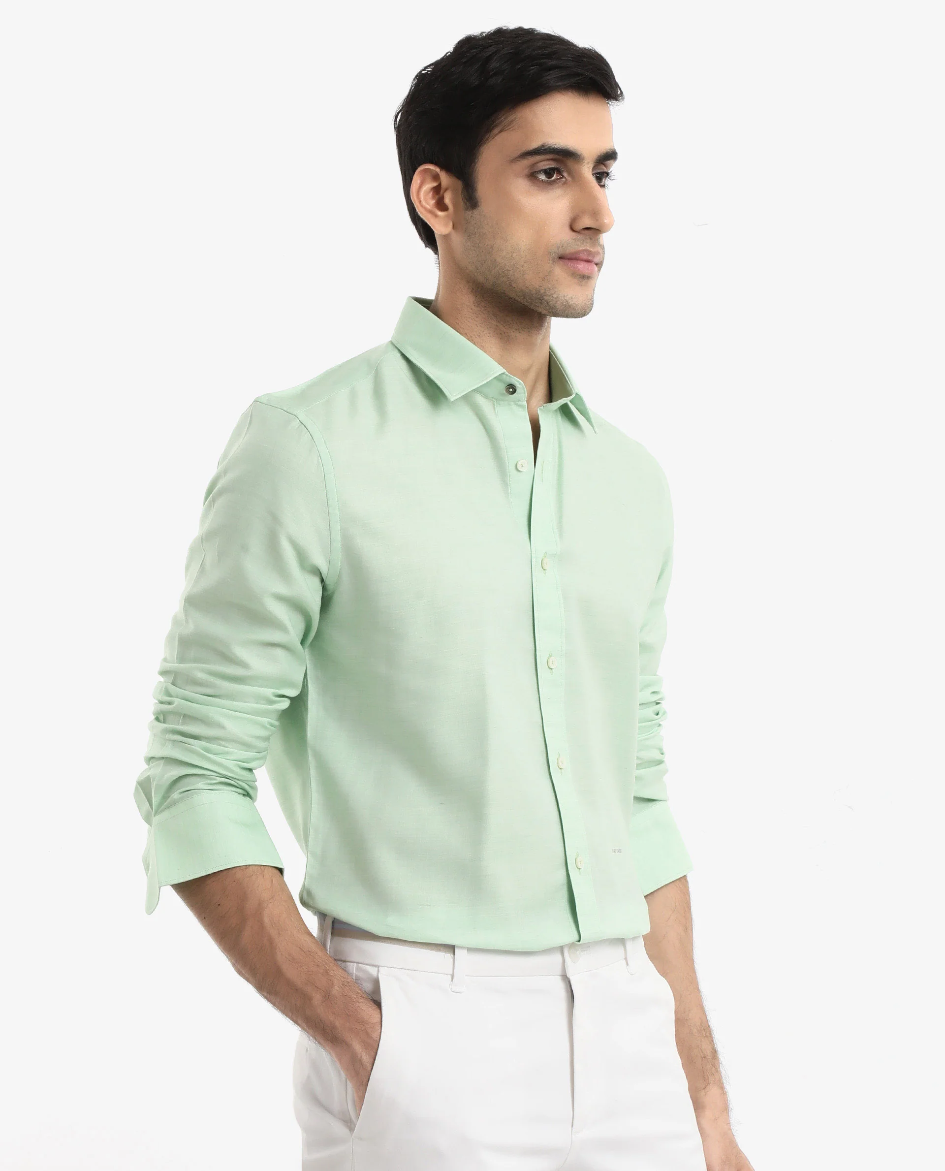 Rare Rabbit Men's Chapelle Flouroscent Green Cotton Plain Regular Fit Full Sleeve Collared Shirt - Image 7