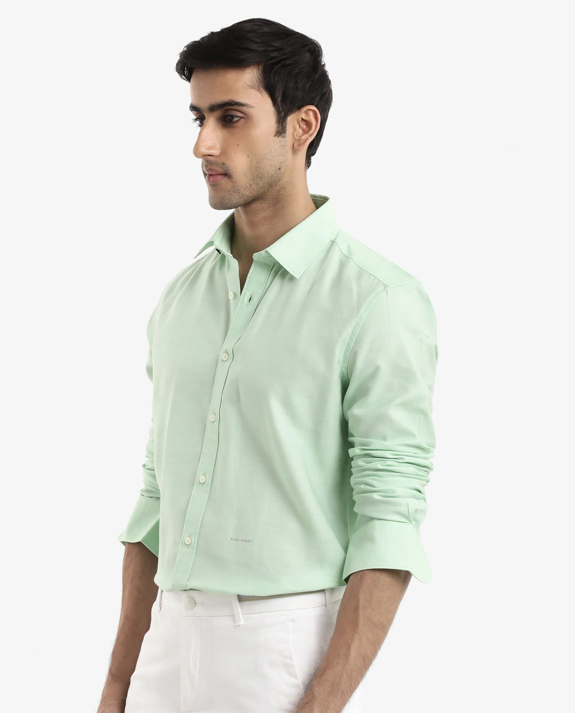 Rare Rabbit Men's Chapelle Flouroscent Green Cotton Plain Regular Fit Full Sleeve Collared Shirt - Image 8