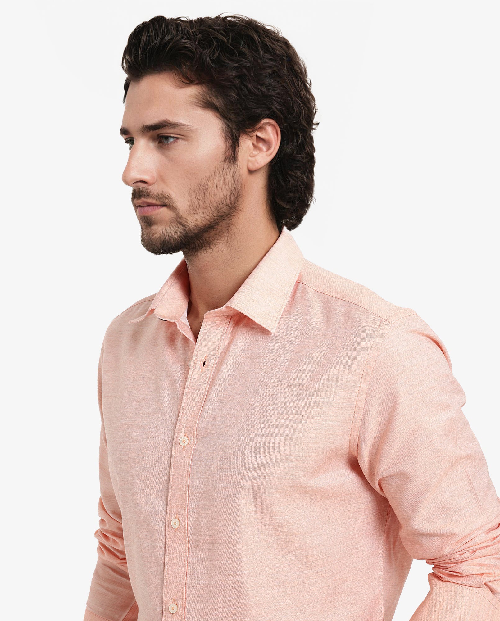 Rare Rabbit Men's Chapelle Flouroscent Peach Cotton Plain Regular Fit Full Sleeve Collared Shirt - Image 4