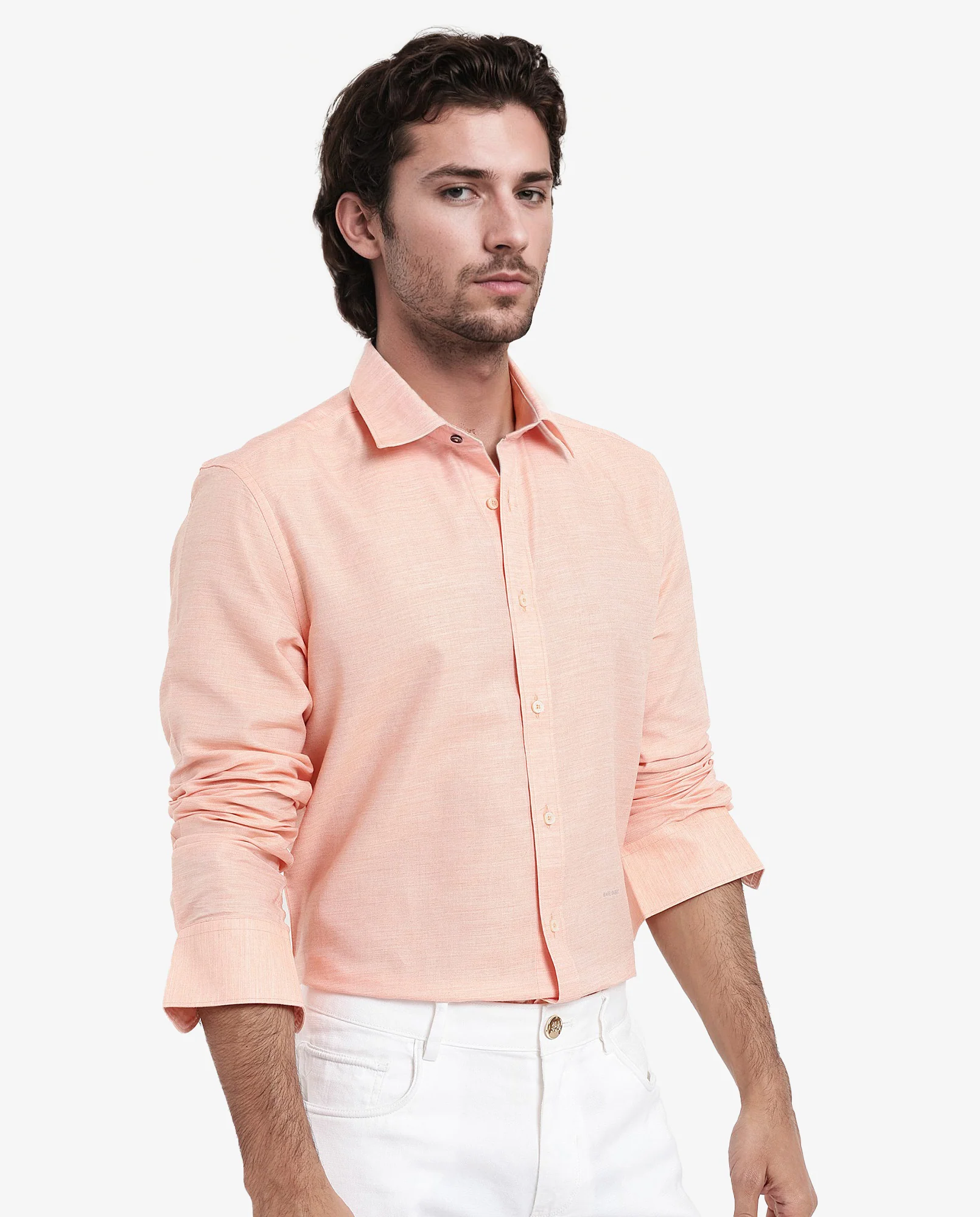 Rare Rabbit Men's Chapelle Flouroscent Peach Cotton Plain Regular Fit Full Sleeve Collared Shirt - Image 6