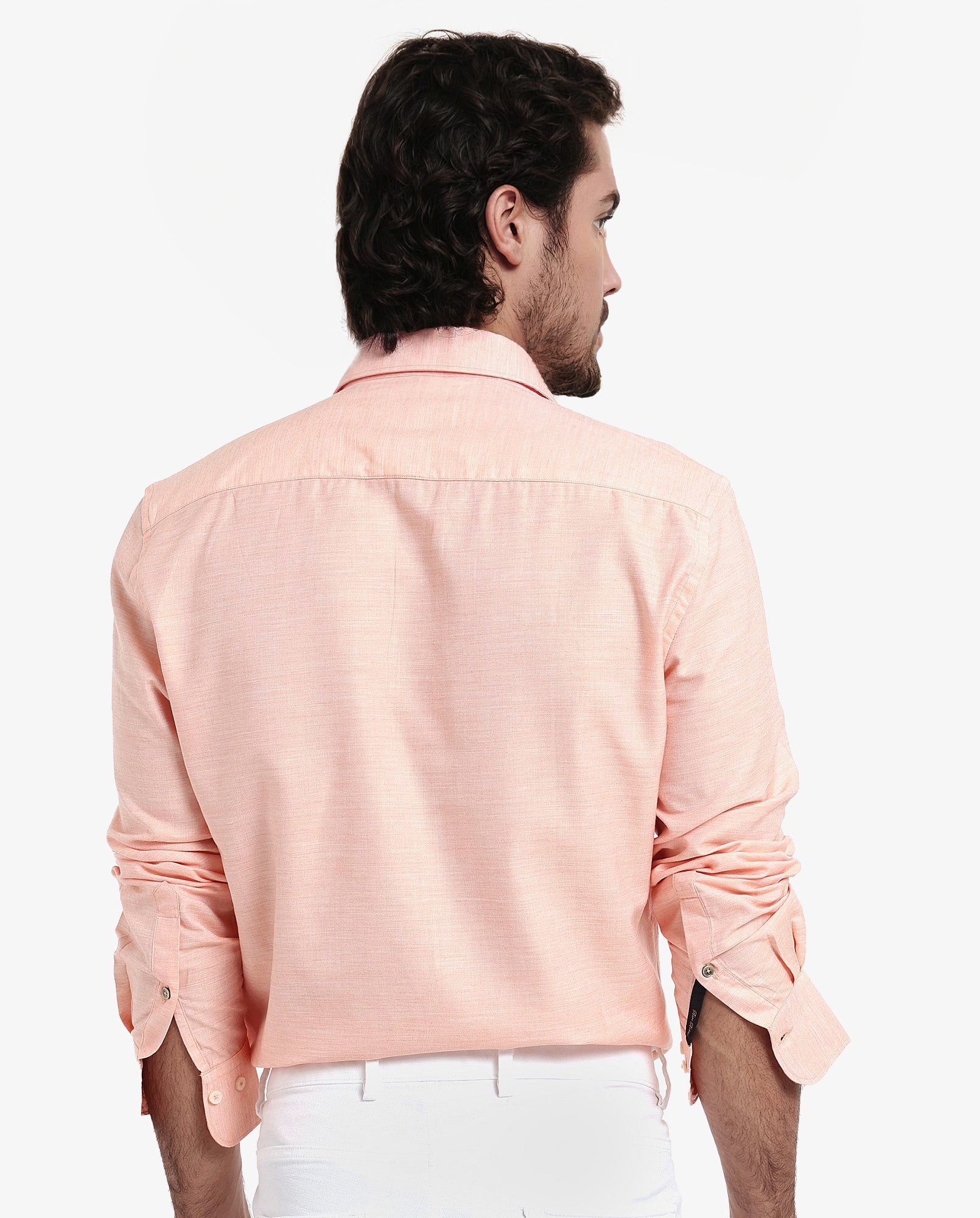 Rare Rabbit Men's Chapelle Flouroscent Peach Cotton Plain Regular Fit Full Sleeve Collared Shirt - Image 7
