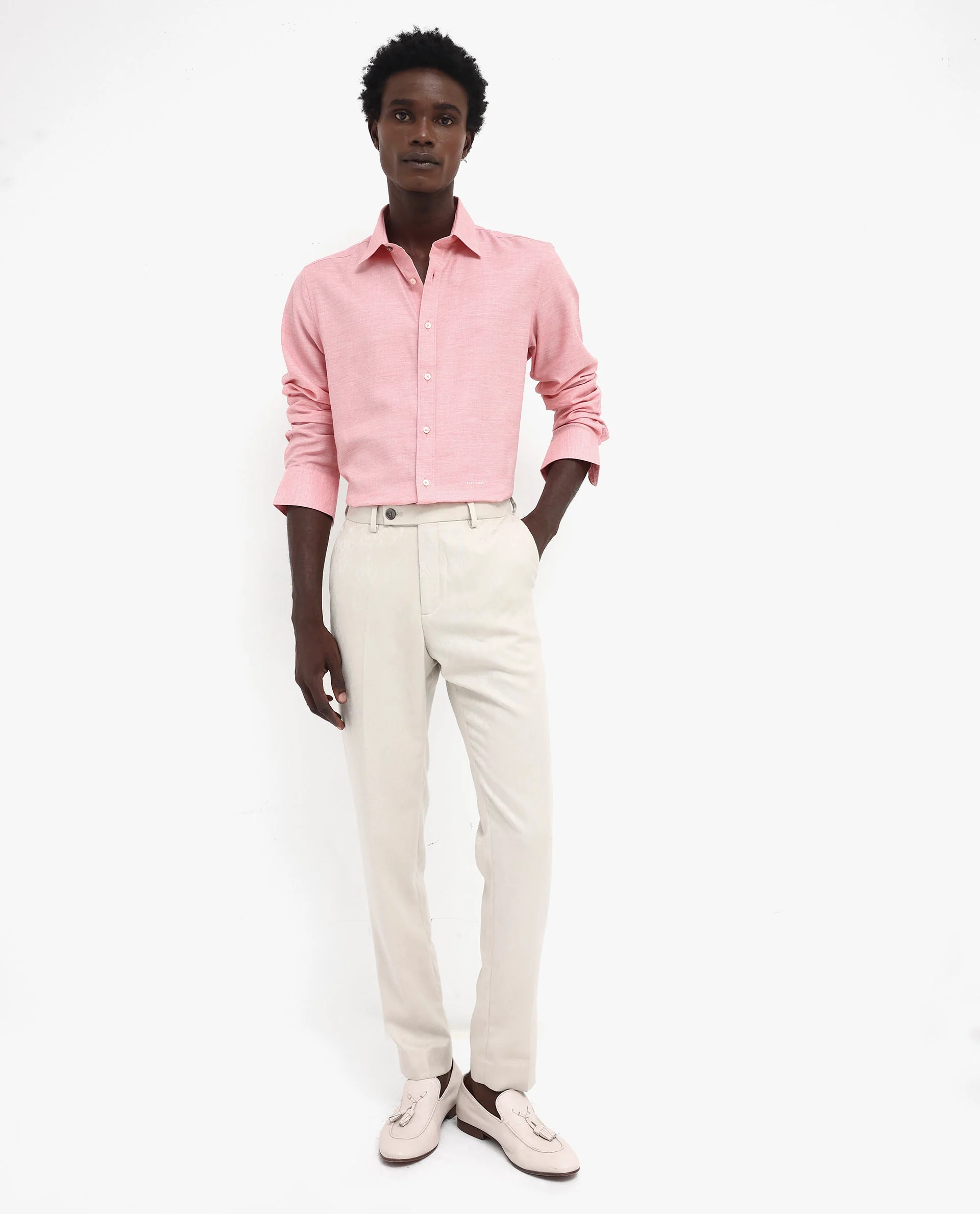 Rare Rabbit Men's Chapelle Flouroscent Pink Cotton Plain Regular Fit Full Sleeve Collared Shirt - Image 2