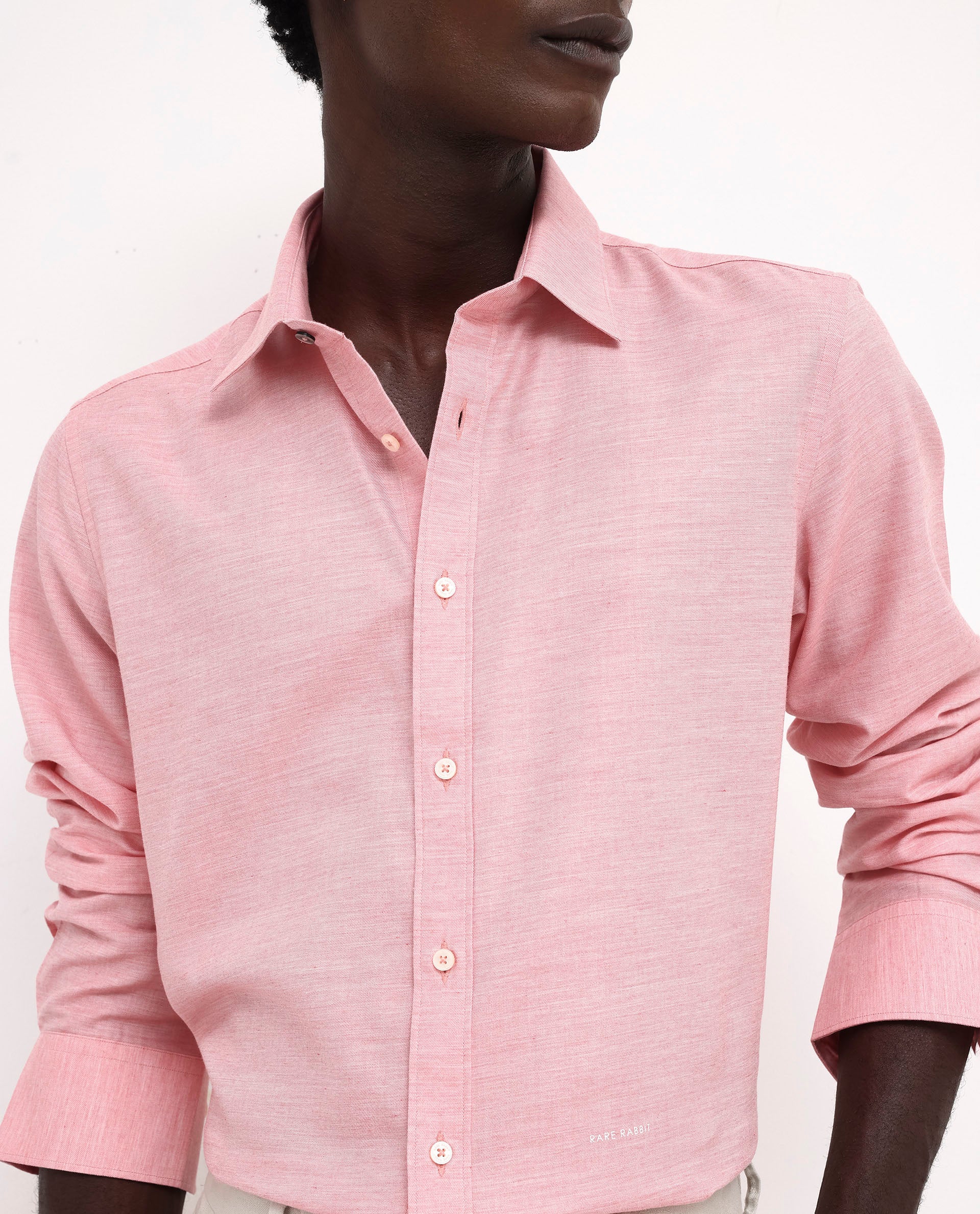 Rare Rabbit Men's Chapelle Flouroscent Pink Cotton Plain Regular Fit Full Sleeve Collared Shirt - Image 3