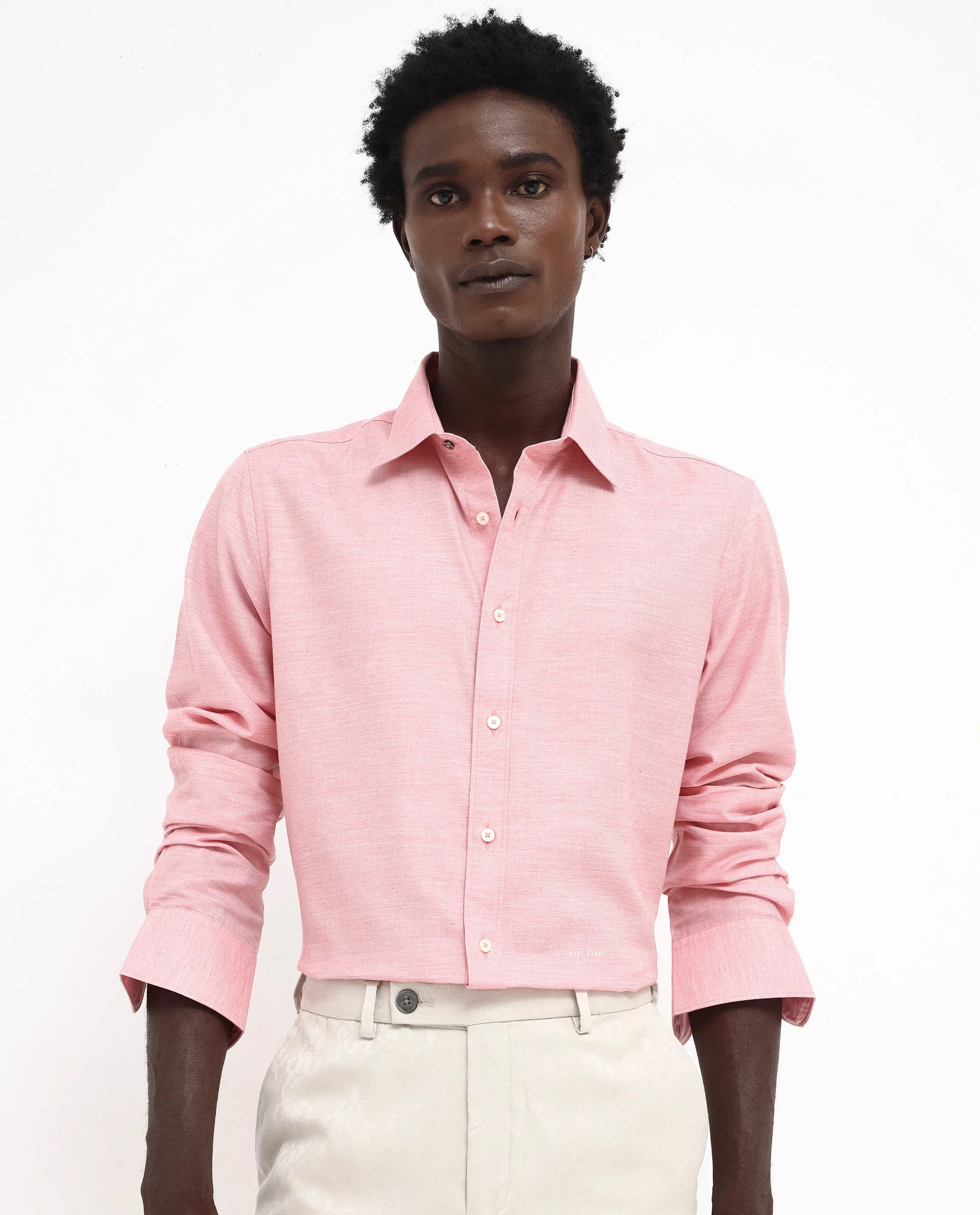 Rare Rabbit Men's Chapelle Flouroscent Pink Cotton Plain Regular Fit Full Sleeve Collared Shirt - Image 4