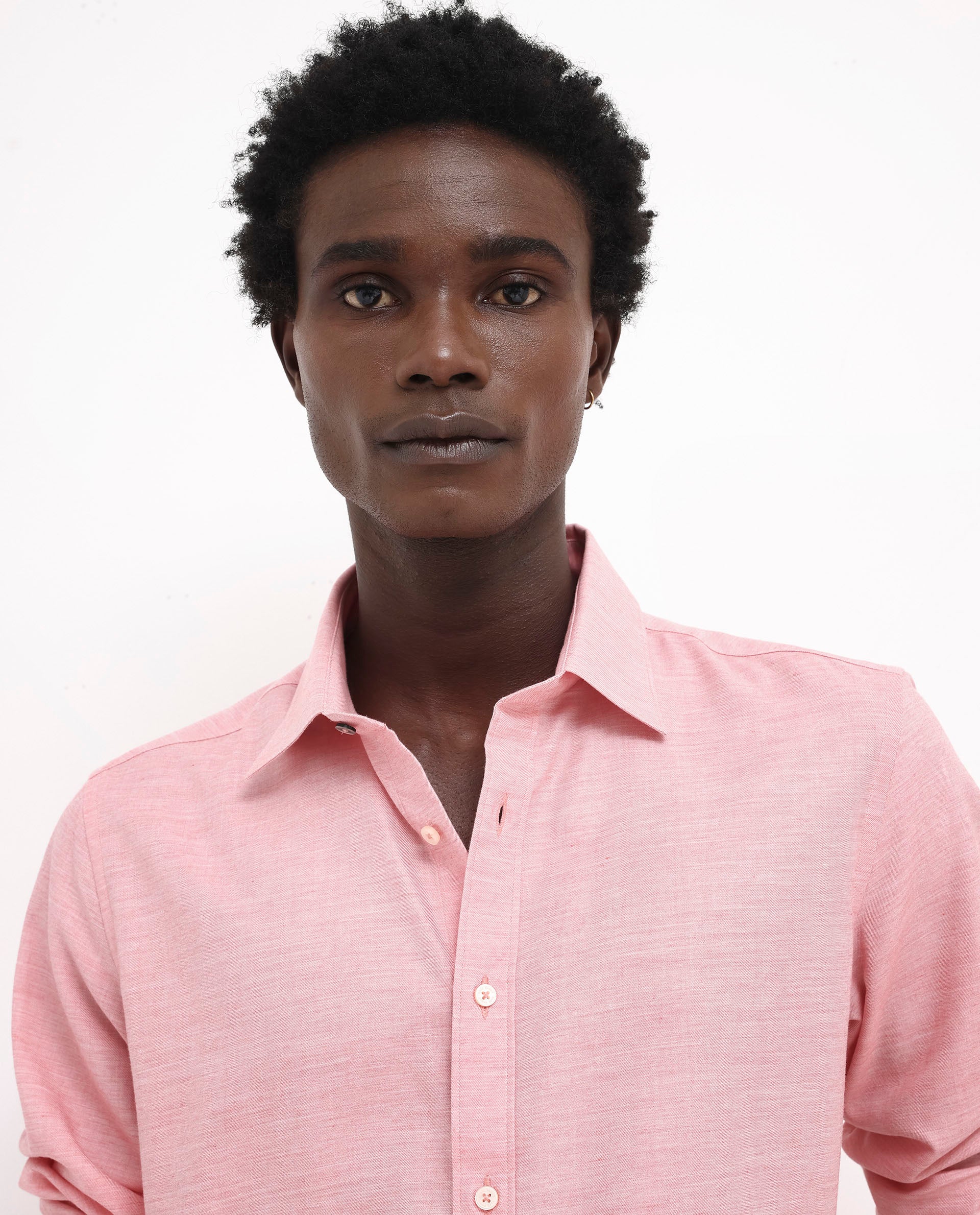 Rare Rabbit Men's Chapelle Flouroscent Pink Cotton Plain Regular Fit Full Sleeve Collared Shirt - Image 5