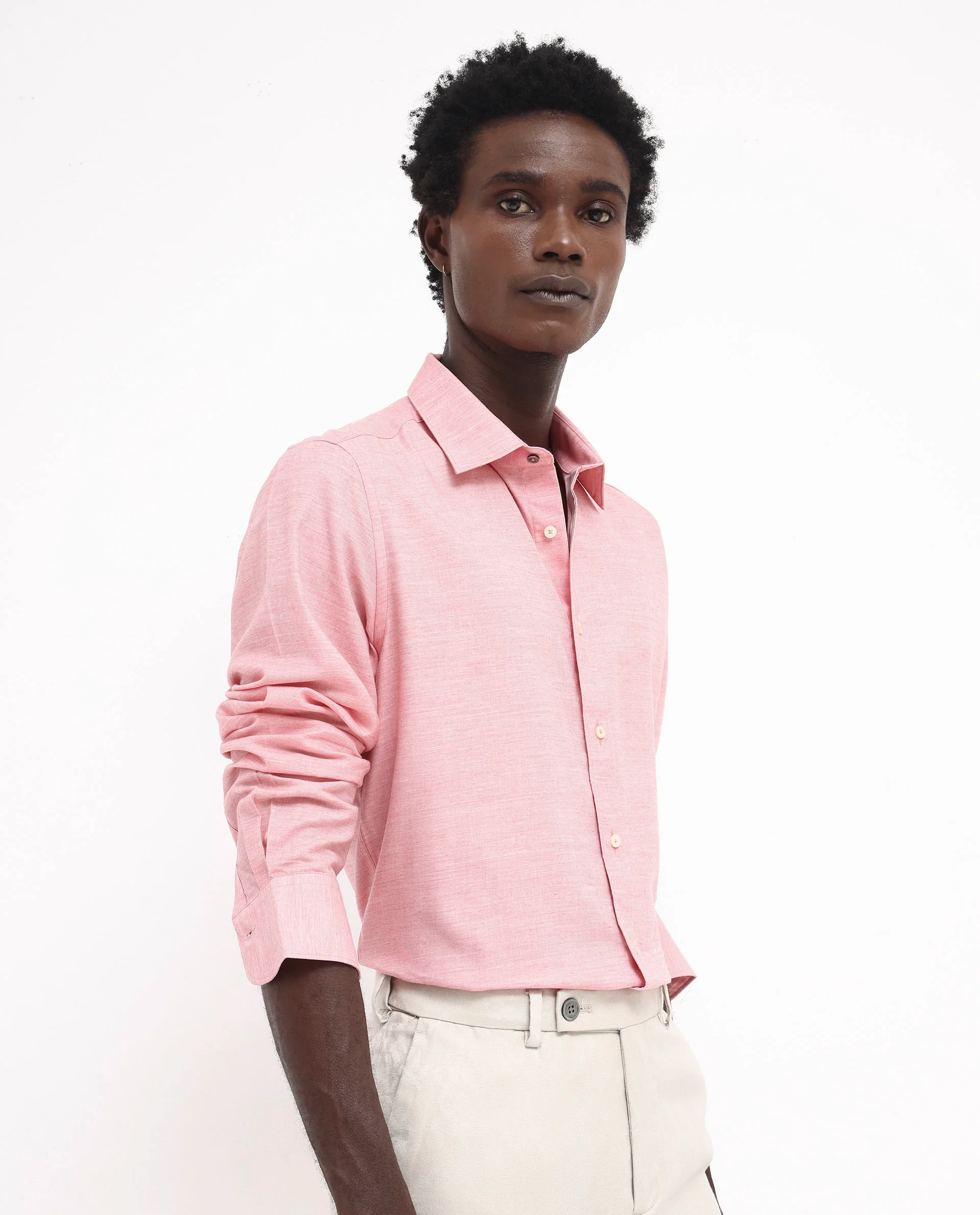 Rare Rabbit Men's Chapelle Flouroscent Pink Cotton Plain Regular Fit Full Sleeve Collared Shirt - Image 6