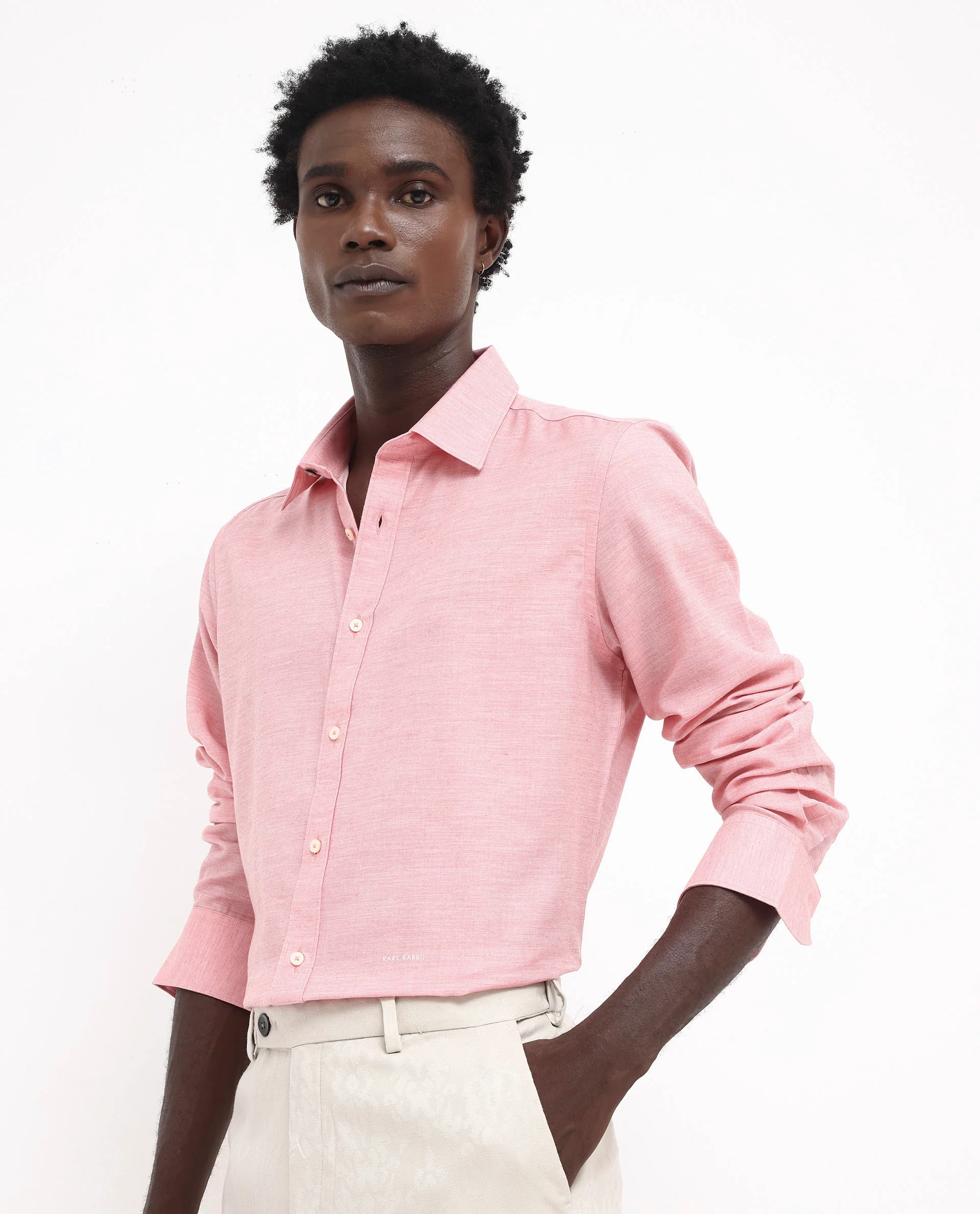 Rare Rabbit Men's Chapelle Flouroscent Pink Cotton Plain Regular Fit Full Sleeve Collared Shirt - Image 7