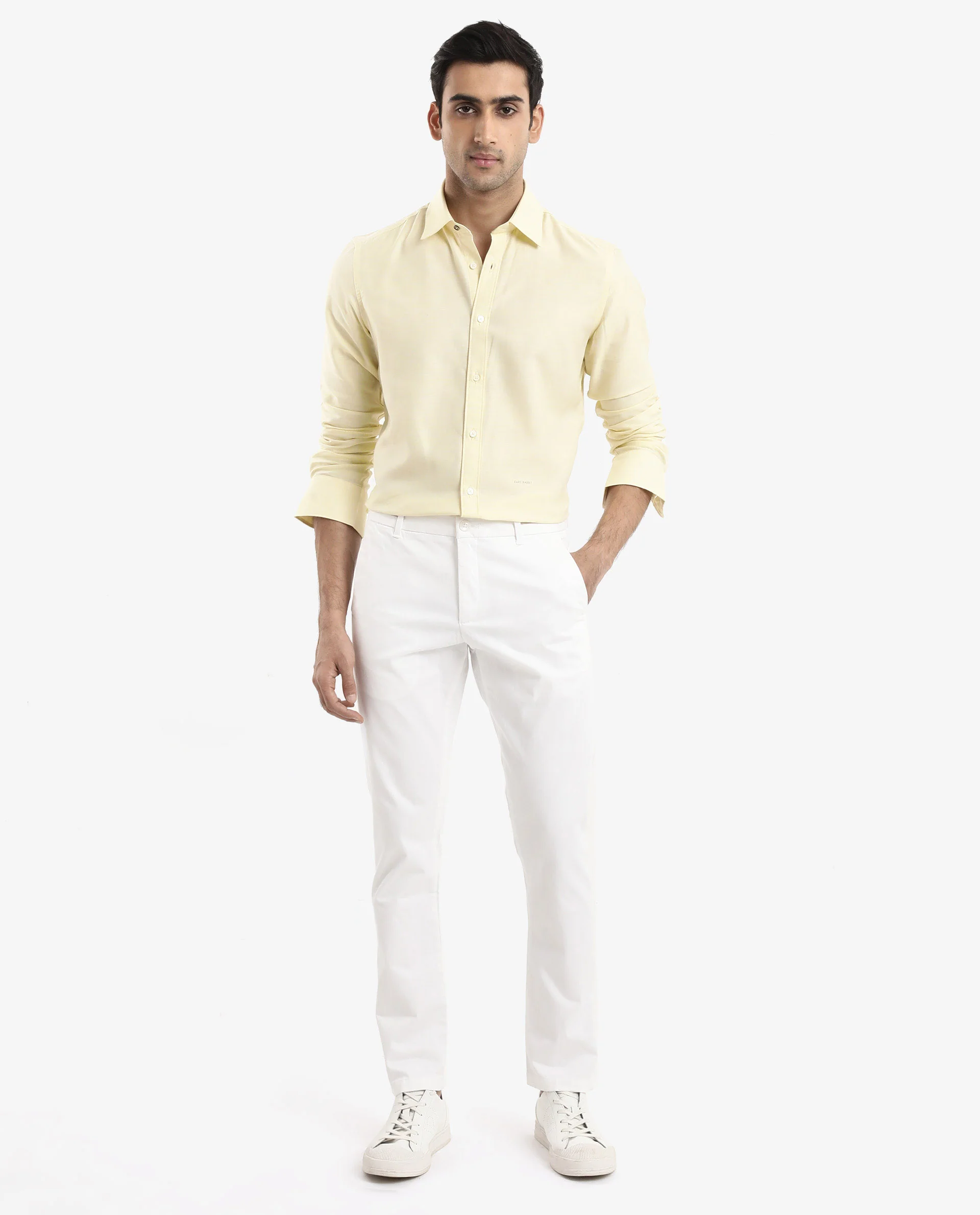 Rare Rabbit Men's Chapelle Flouroscent Yellow Cotton Plain Regular Fit Full Sleeve Collared Shirt - Image 2