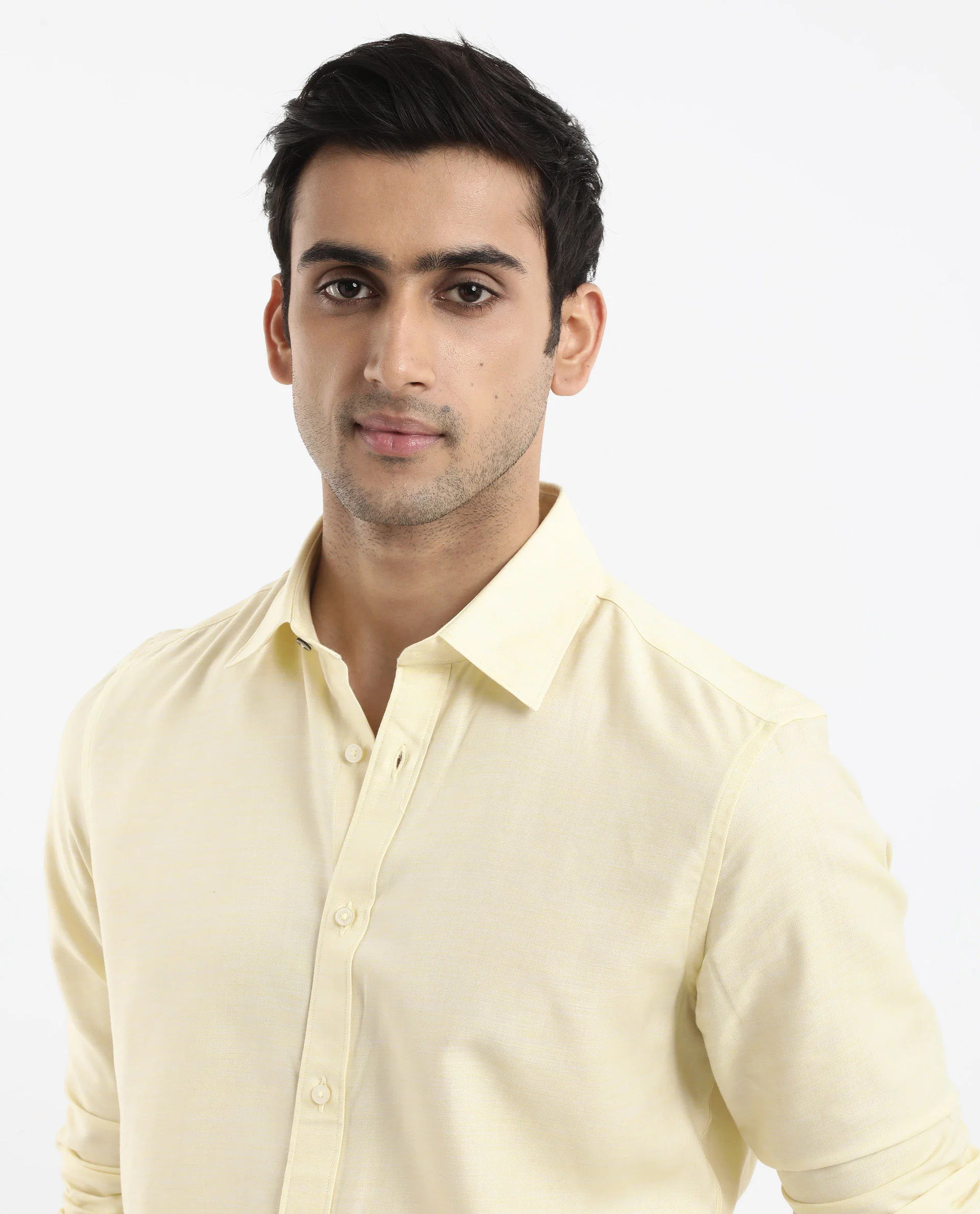 Rare Rabbit Men's Chapelle Flouroscent Yellow Cotton Plain Regular Fit Full Sleeve Collared Shirt - Image 5