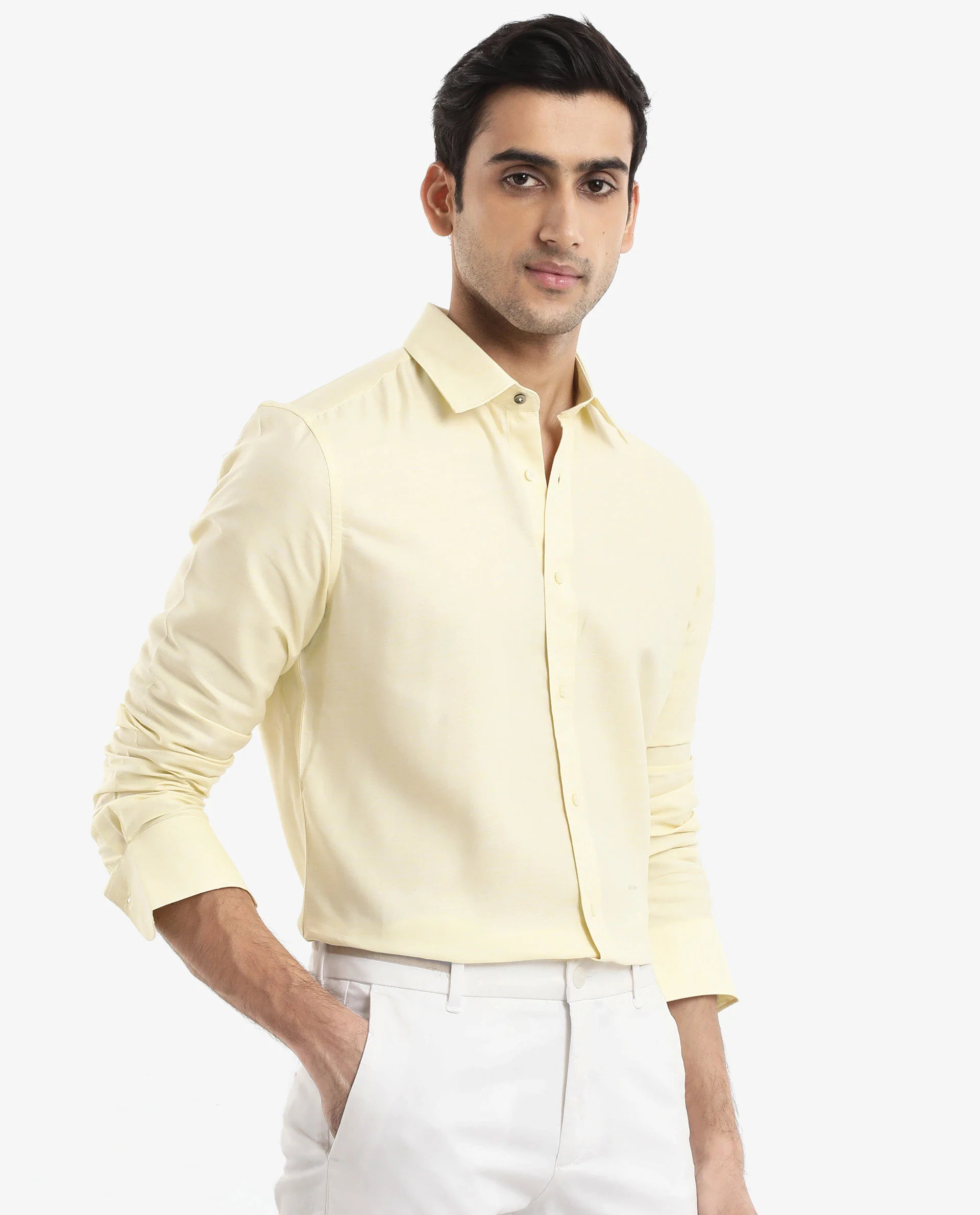 Rare Rabbit Men's Chapelle Flouroscent Yellow Cotton Plain Regular Fit Full Sleeve Collared Shirt - Image 7