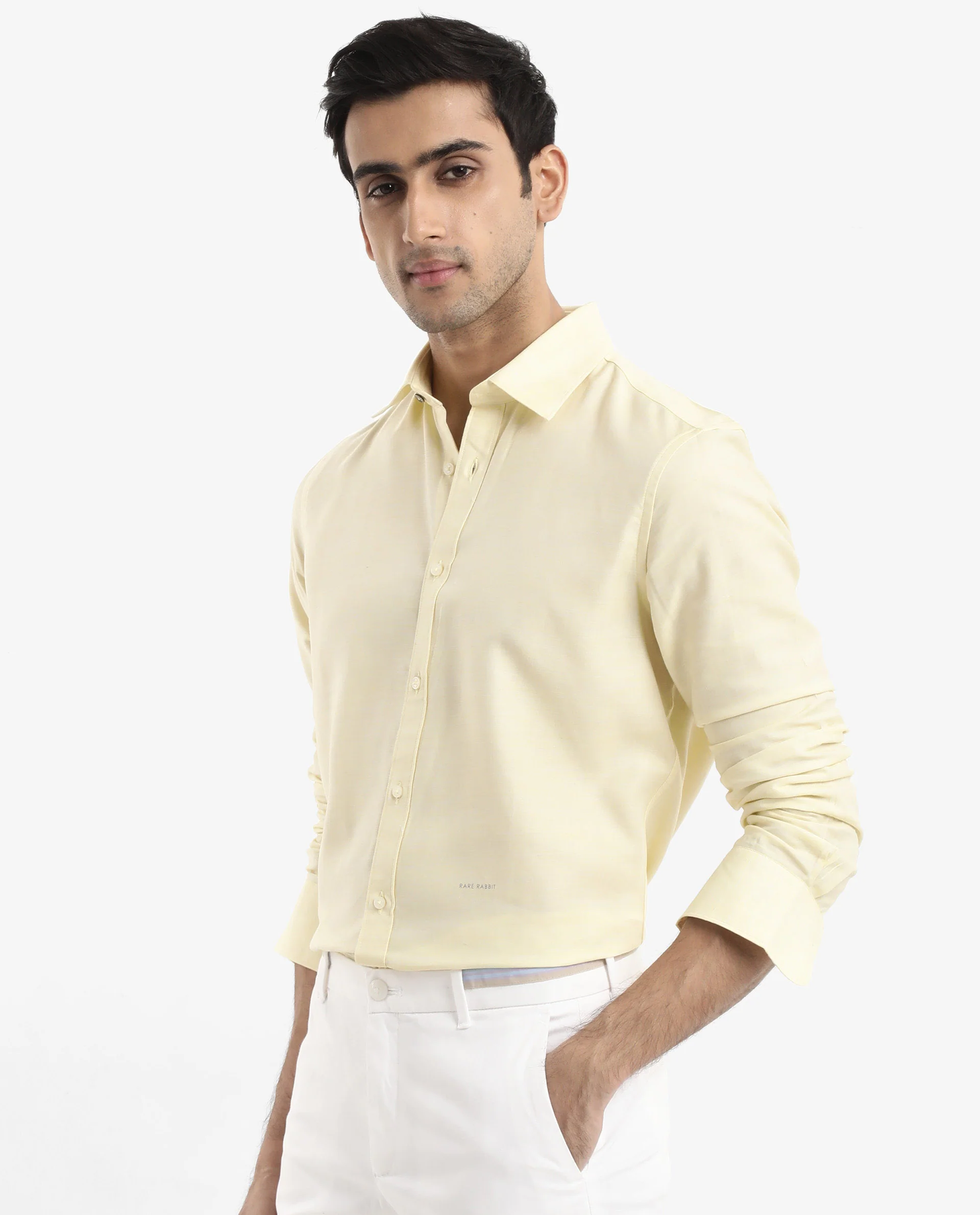 Rare Rabbit Men's Chapelle Flouroscent Yellow Cotton Plain Regular Fit Full Sleeve Collared Shirt - Image 8