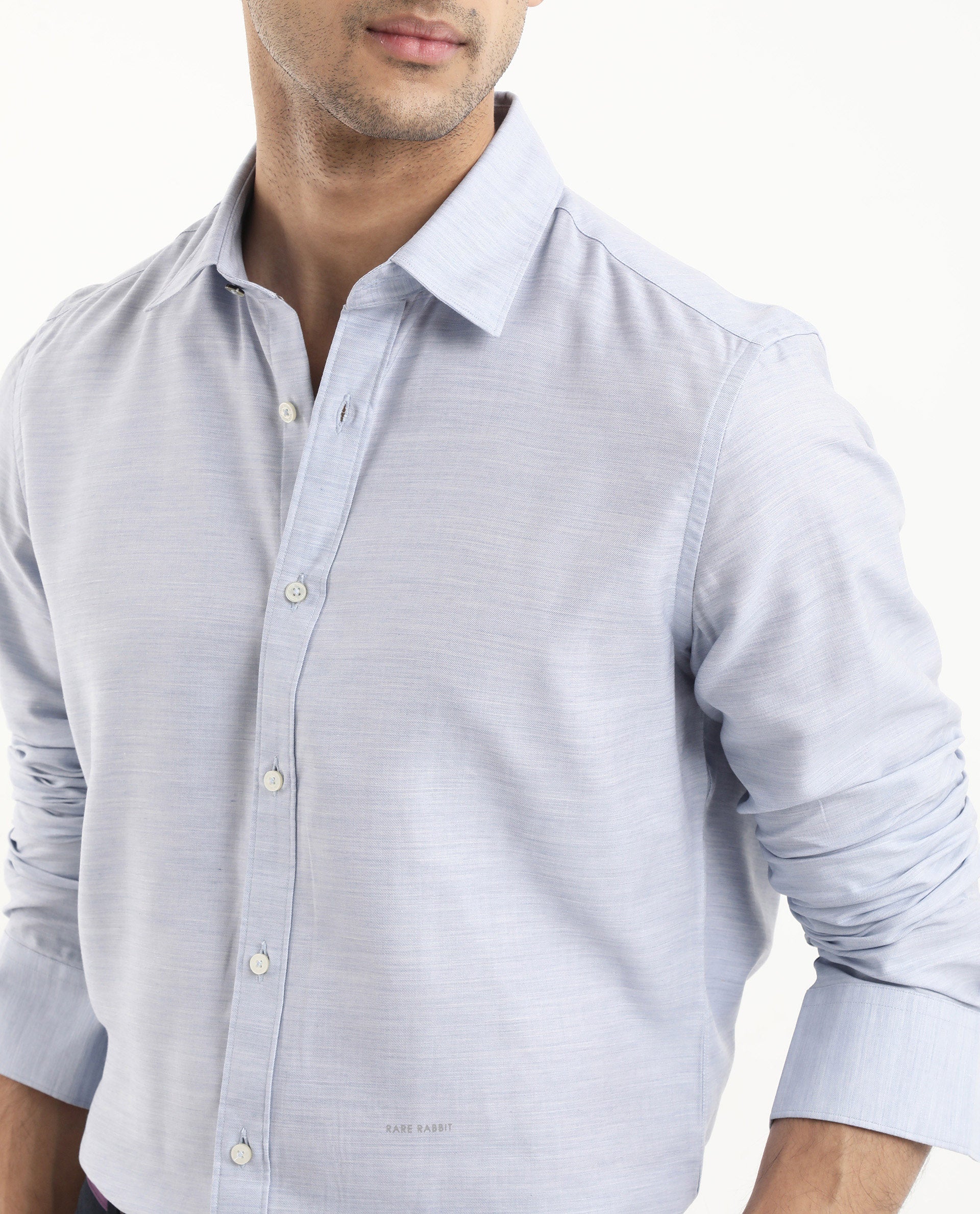 Rare Rabbit Men's Chapelle Light Blue Cotton Plain Regular Fit Full Sleeve Collared Shirt - Image 3
