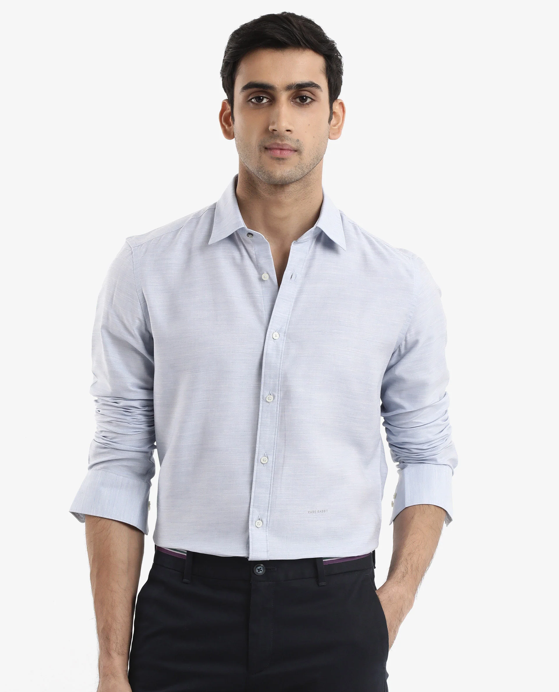 Rare Rabbit Men's Chapelle Light Blue Cotton Plain Regular Fit Full Sleeve Collared Shirt - Image 5