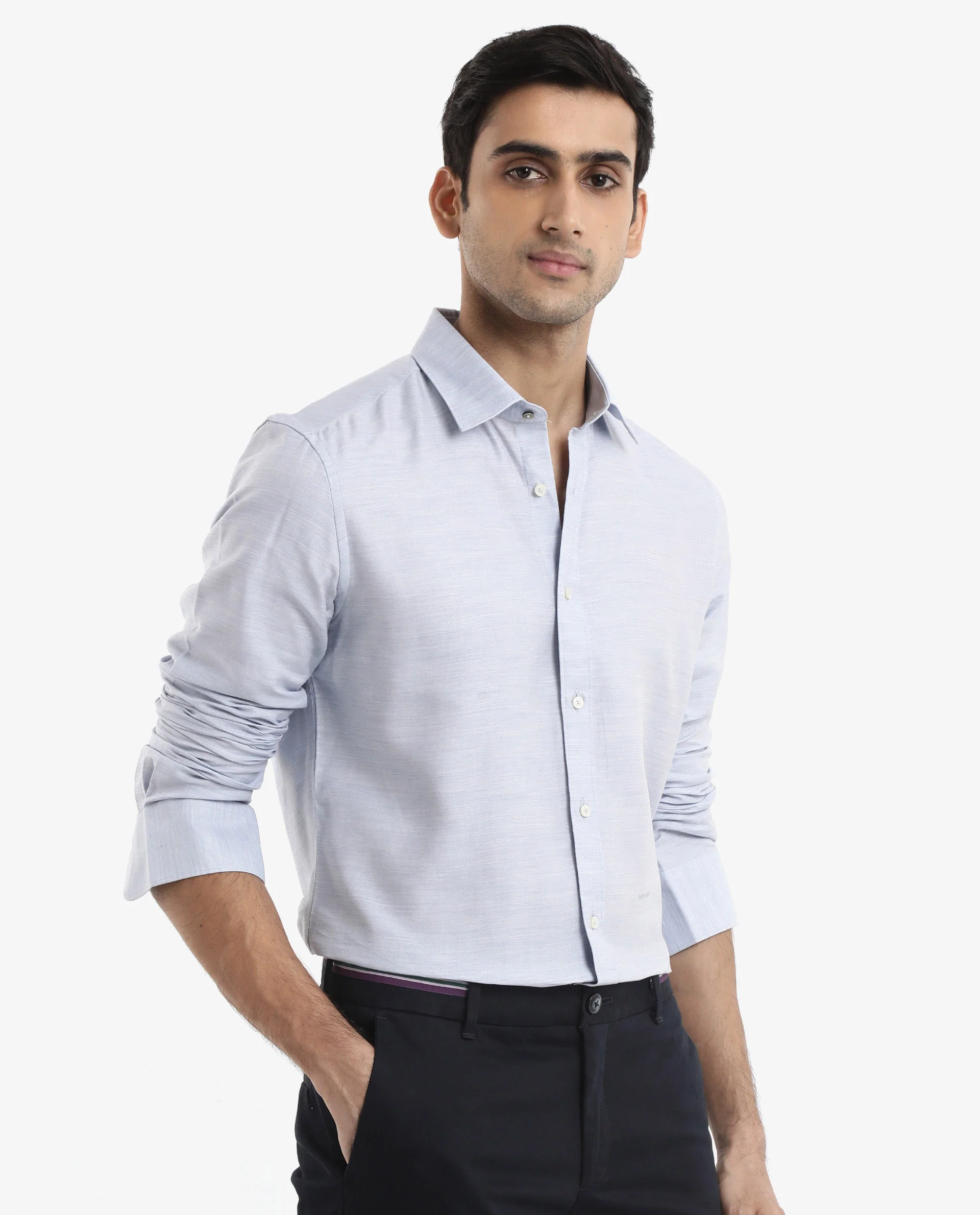 Rare Rabbit Men's Chapelle Light Blue Cotton Plain Regular Fit Full Sleeve Collared Shirt - Image 6
