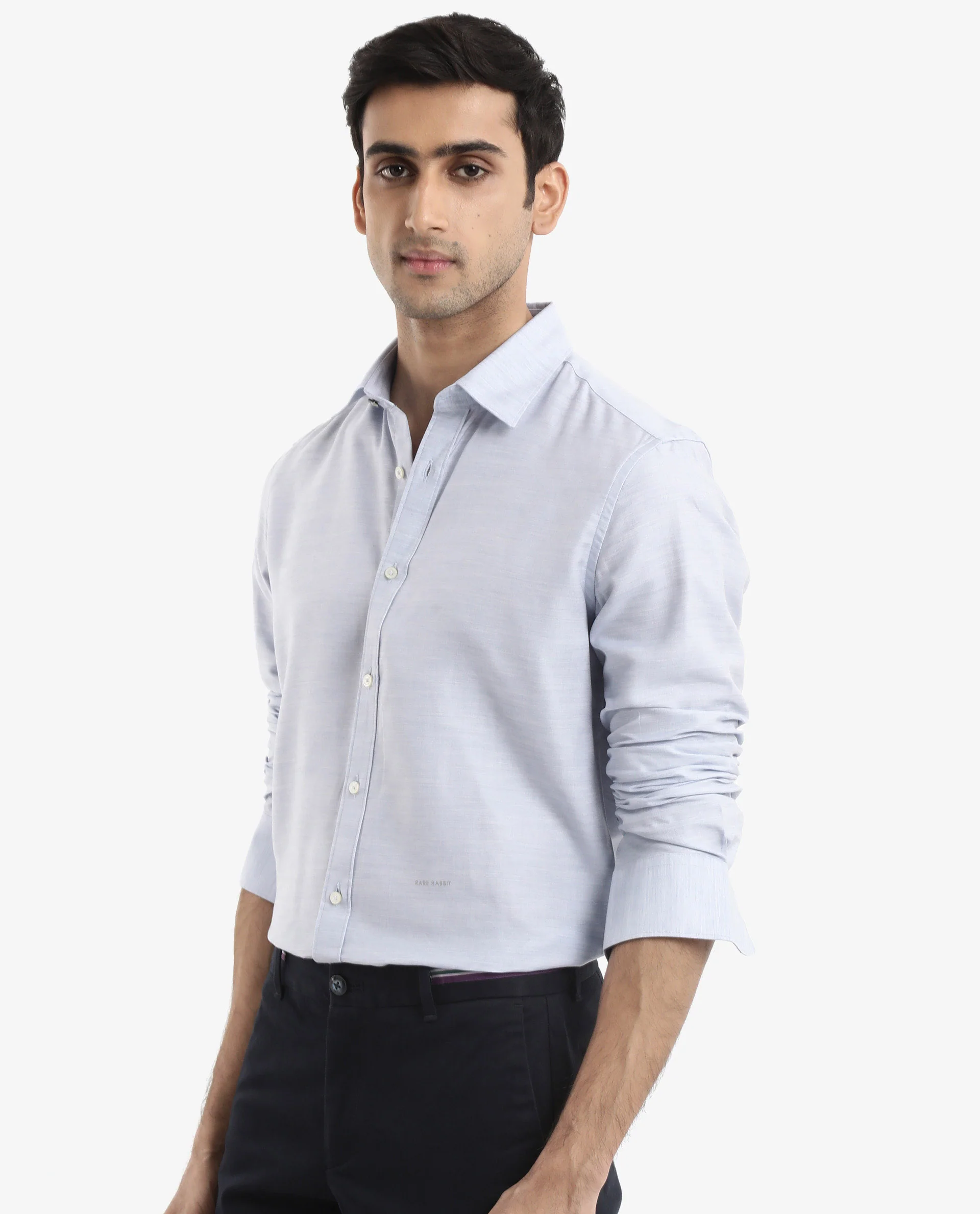 Rare Rabbit Men's Chapelle Light Blue Cotton Plain Regular Fit Full Sleeve Collared Shirt - Image 8