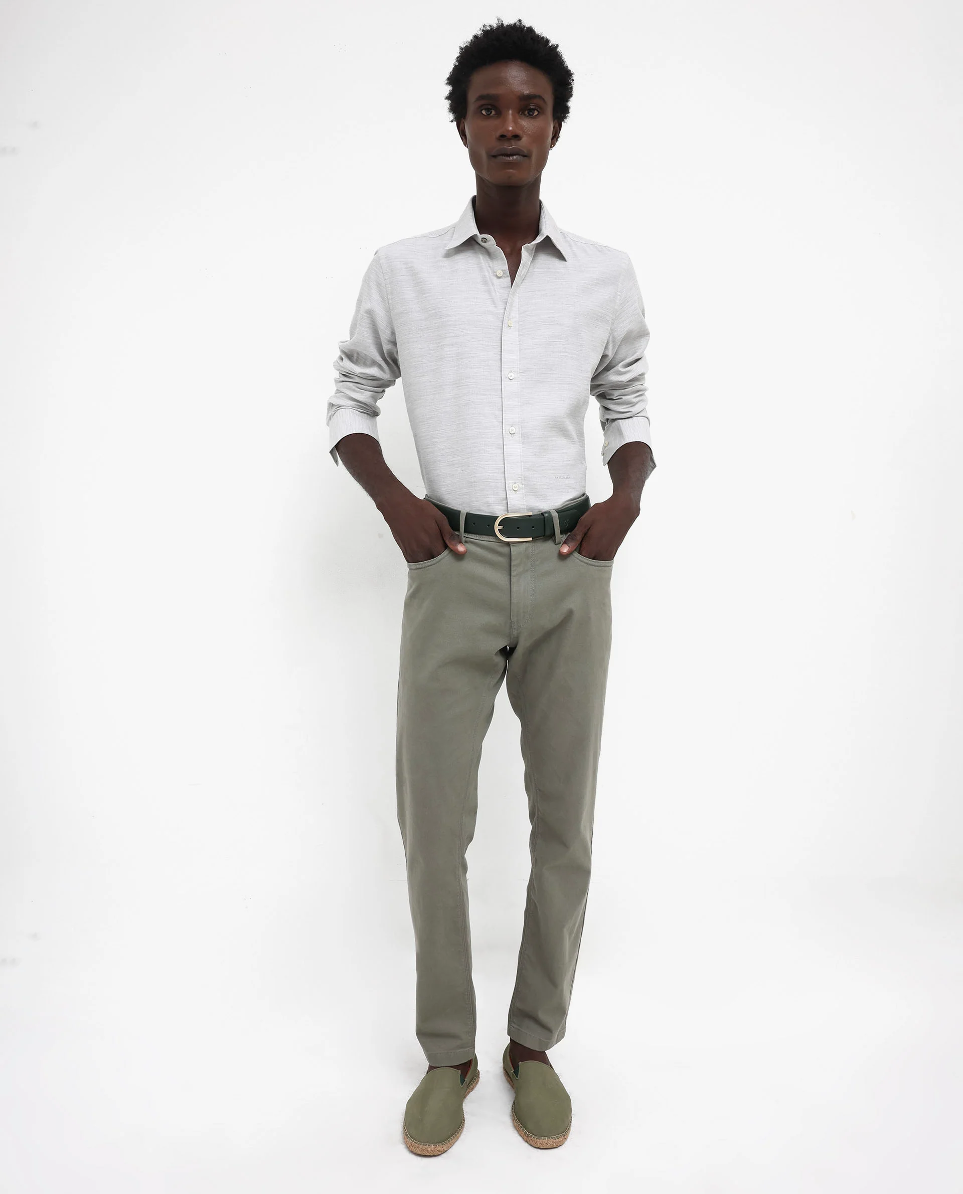 Rare Rabbit Men's Chapelle Light Grey Cotton Plain Regular Fit Full Sleeve Collared Shirt - Image 2