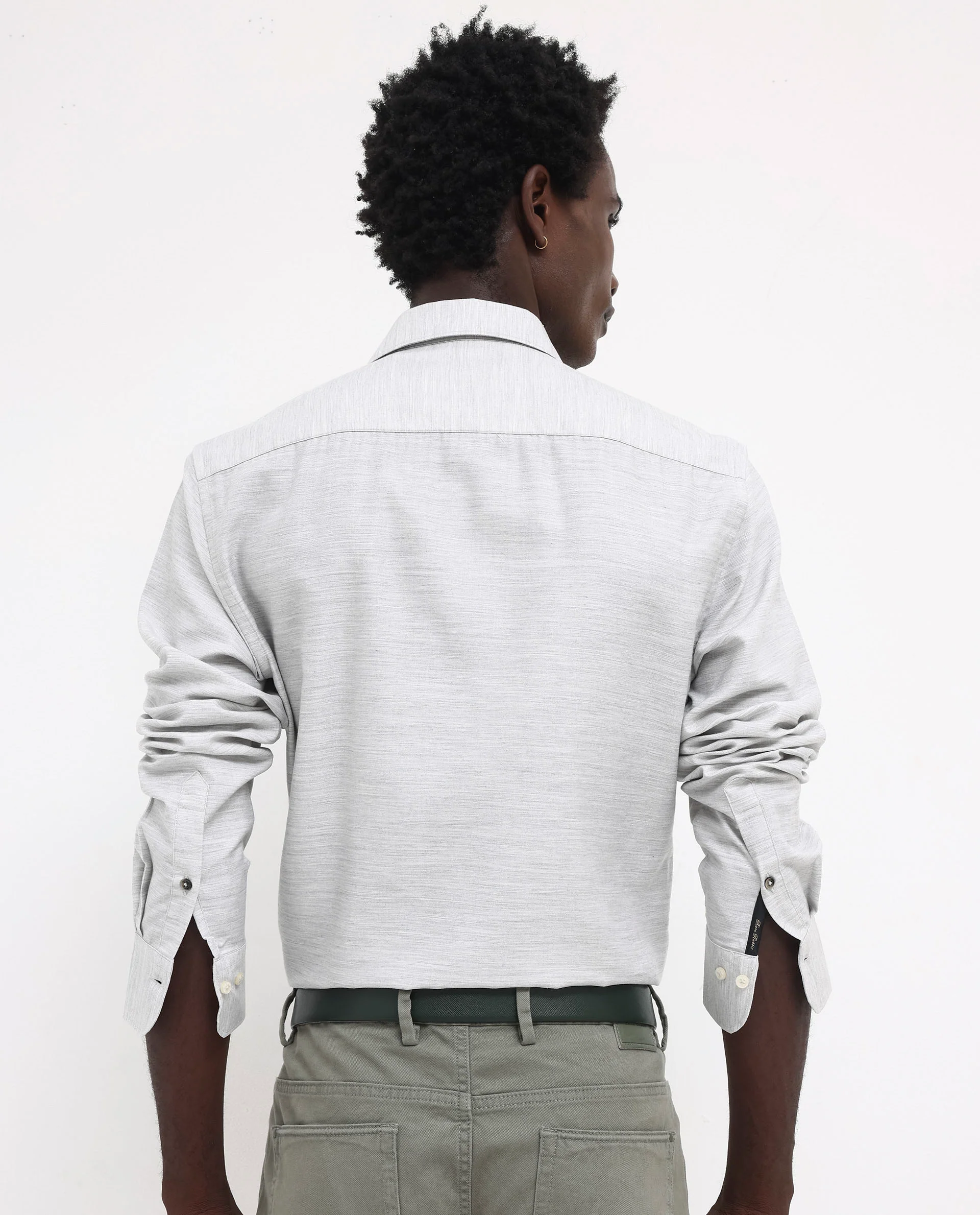 Rare Rabbit Men's Chapelle Light Grey Cotton Plain Regular Fit Full Sleeve Collared Shirt - Image 6