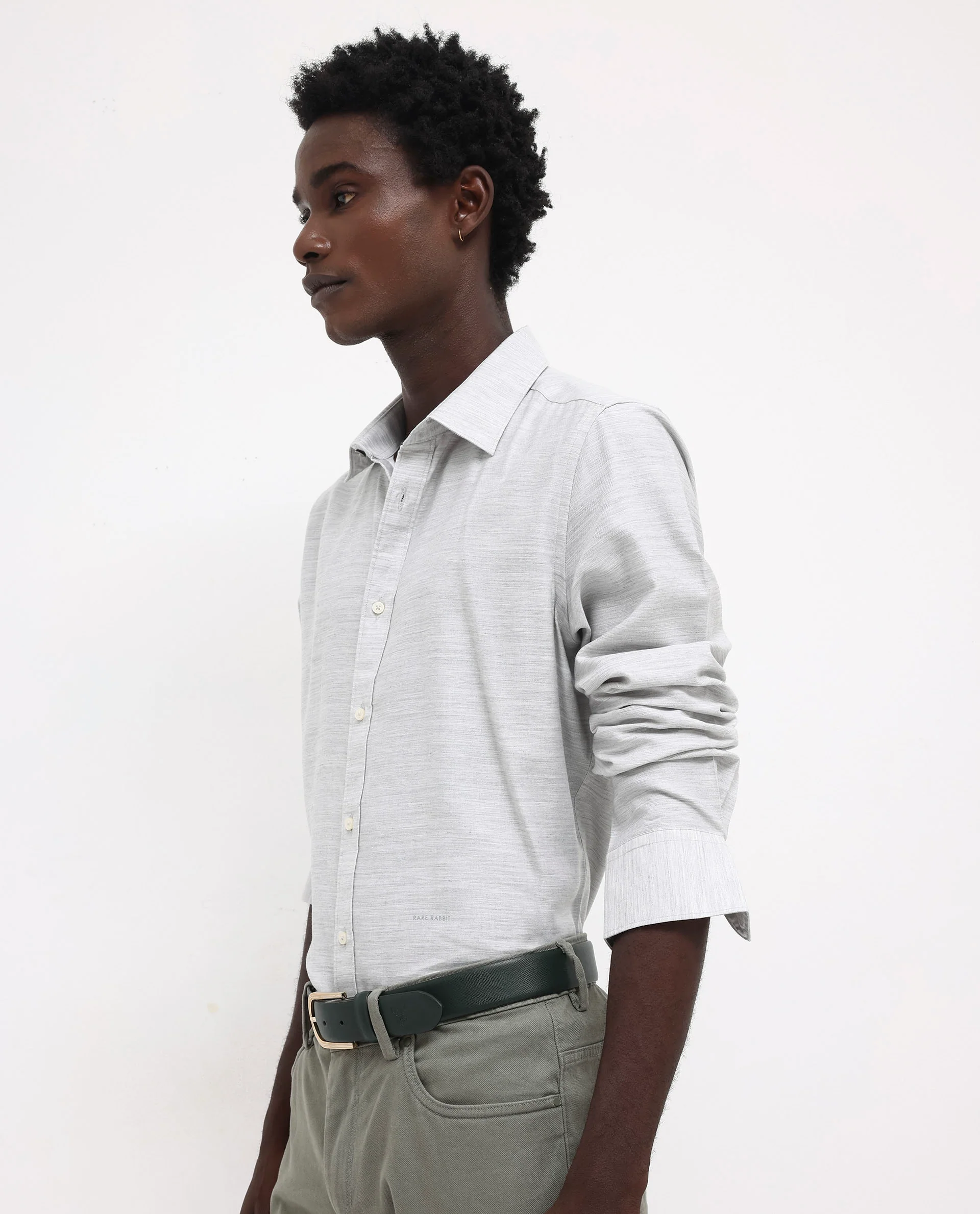 Rare Rabbit Men's Chapelle Light Grey Cotton Plain Regular Fit Full Sleeve Collared Shirt - Image 7