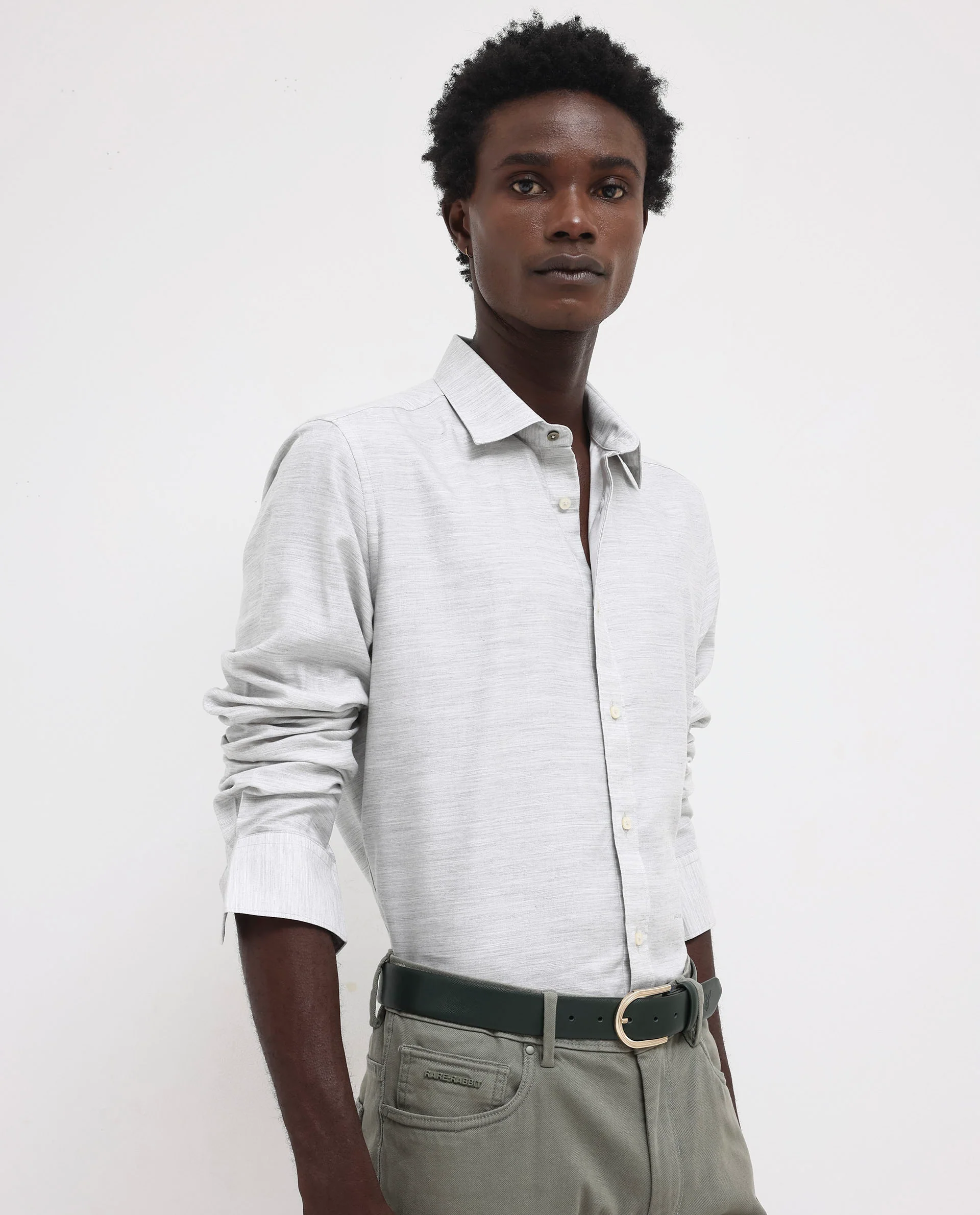 Rare Rabbit Men's Chapelle Light Grey Cotton Plain Regular Fit Full Sleeve Collared Shirt - Image 8